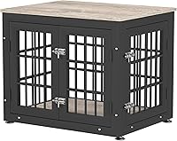 Vista 16 de Mueble de jaula de perro resistente de 26 pulgadas para perros pequeños, mesa auxiliar decorativa para casa de mascotas, muebles de madera para Negro
