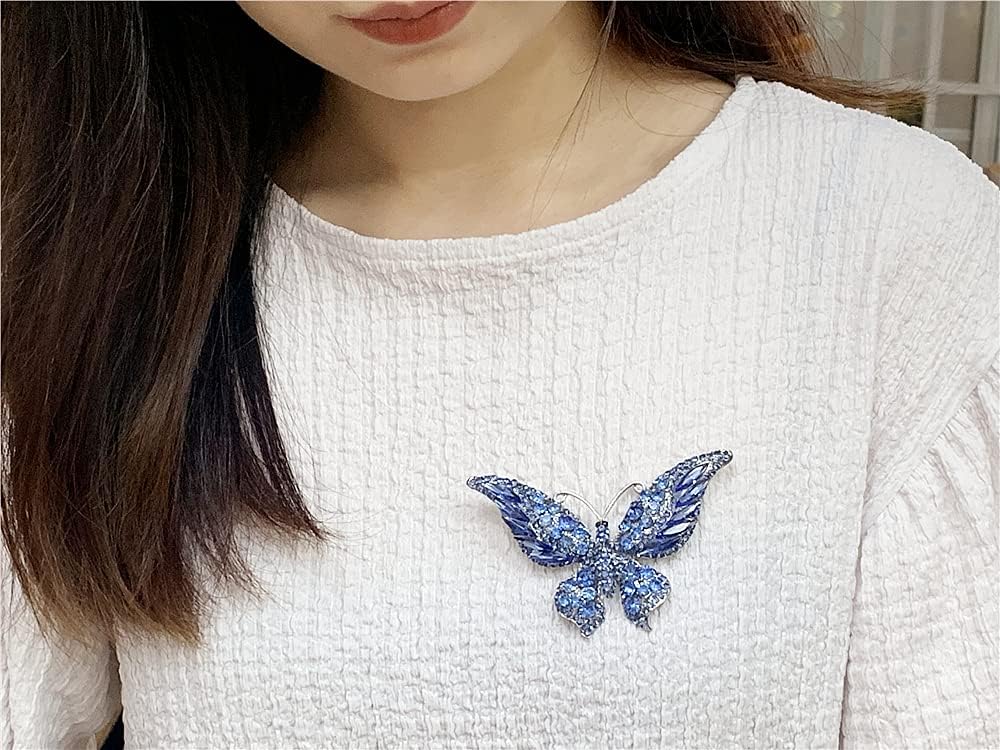 Rhinestone Butterfly Brooch Pin for Women Girls Fashion Exquisite Big Blue Crystal Empress Monarch Winged Brooches Lapel Pins Elegant Dress Accessories Wedding Christmas Birthday Jewelry Gift - Image 2