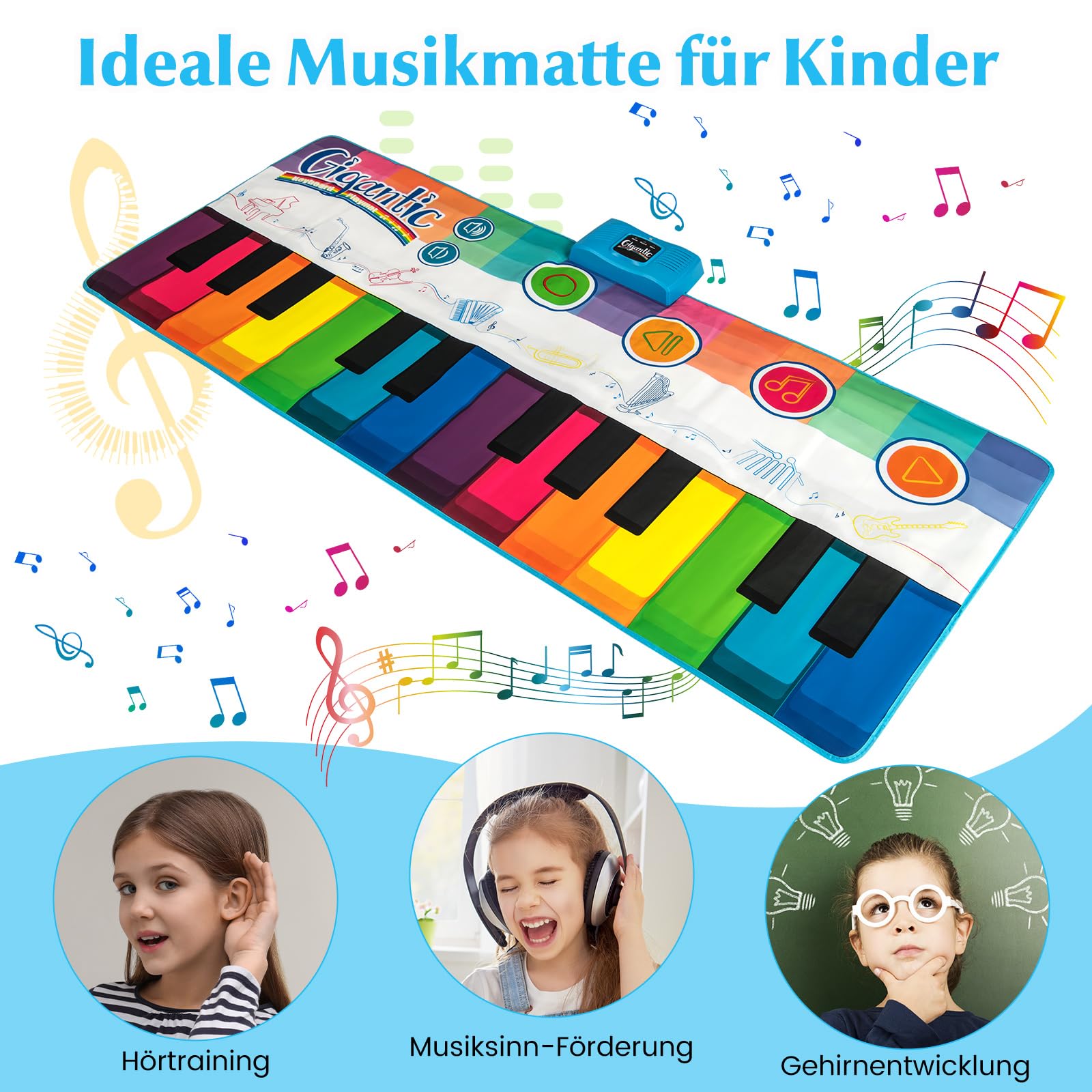 COSTWAY Musikmatte Kinder, Klaviermatte mit 8 Musikinstrumente, Keyboard Tanzmatte mit Aufnahme & Wiedergabefunktion, Spielzeug Geschenk für Kleinkinder Jungen Mädchen ab 1 Jahr (181 x 73 cm)