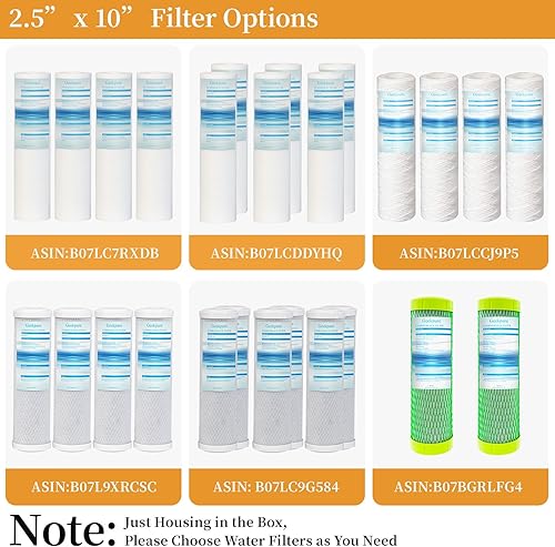 Miniatura 7 de Geekpure Carcasa de filtro de agua transparente de 10 pulgadas para toda la casa, puerto de latón NPT de 34 pulgadas, apto para filtros de 2.5 x 10
