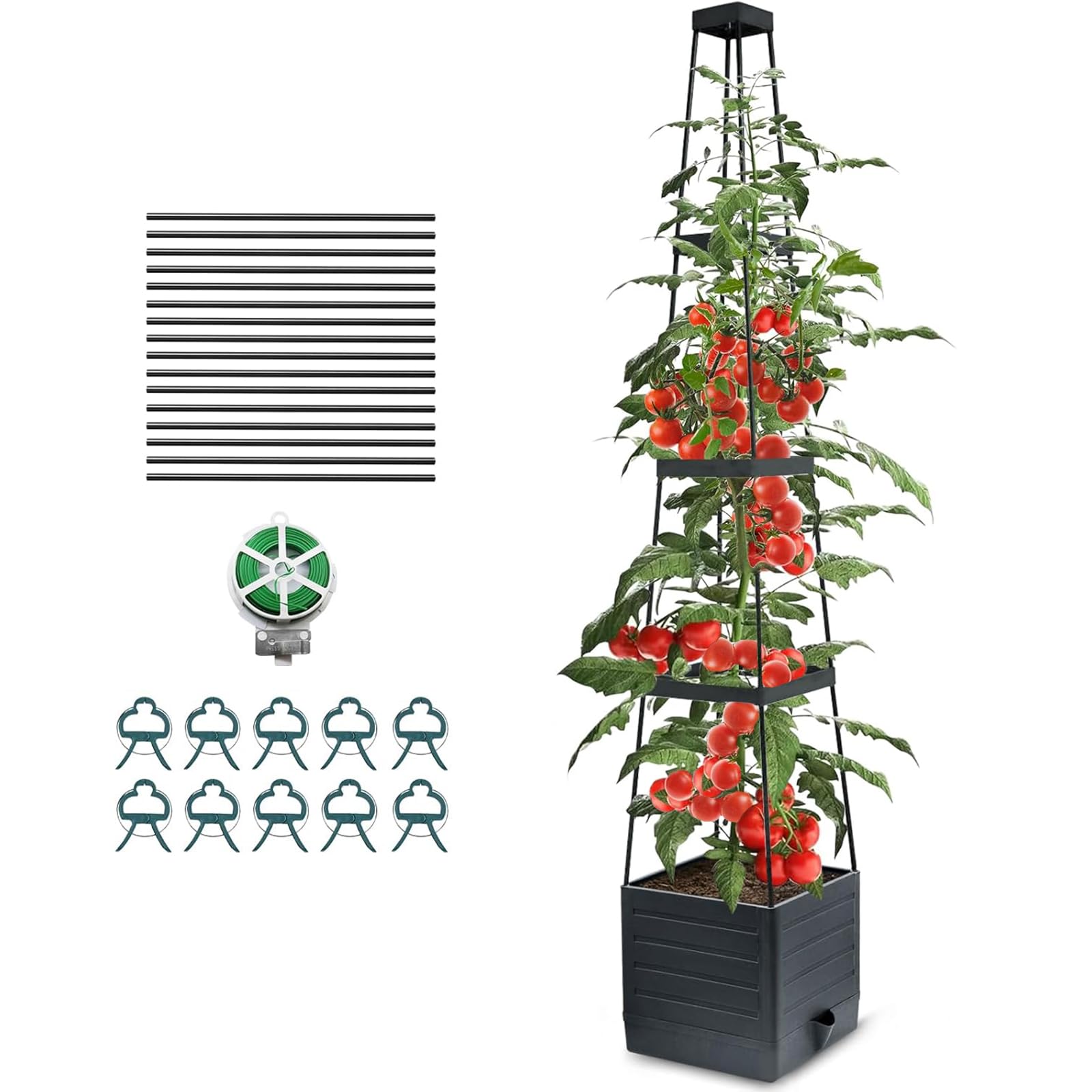 Griglia autoirrigante per piante rampicanti – Supporto regolabile per pomodori, cetrioli, piselli e fiori, fioriere rimovibili, per interni ed esterni, set da 2
