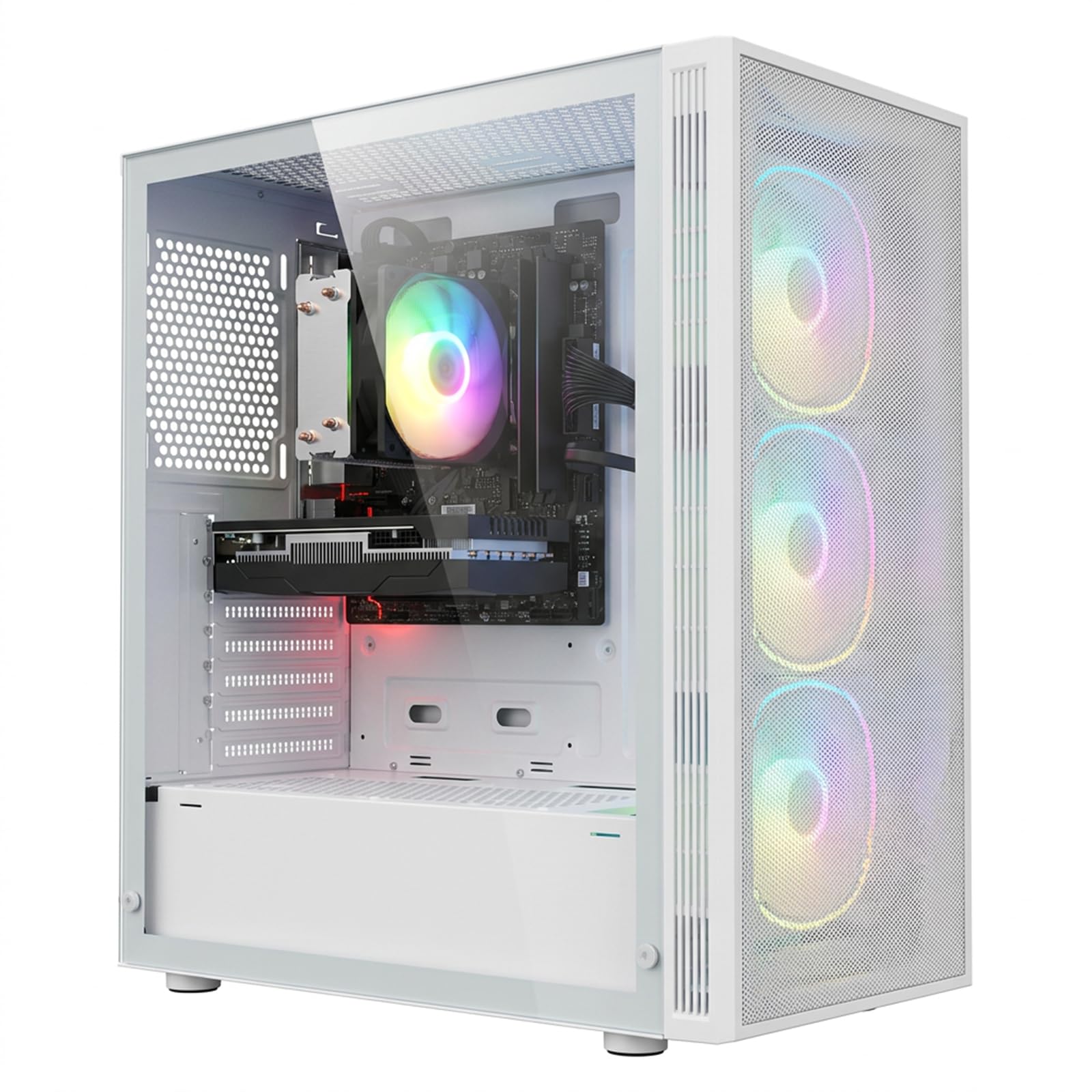 STGSivir PC Gaming Fisso, Ryzen 5 5500, RTX 3050 6G, 16G DDR4, 512G SSD | Computer Gaming per Streaming, Editing Video, Compiti, fino a 4.2 GHz, WiFi 6, BT 5.0, 4K,HDMI,Win11 Pro, Case ARGB,Bianco