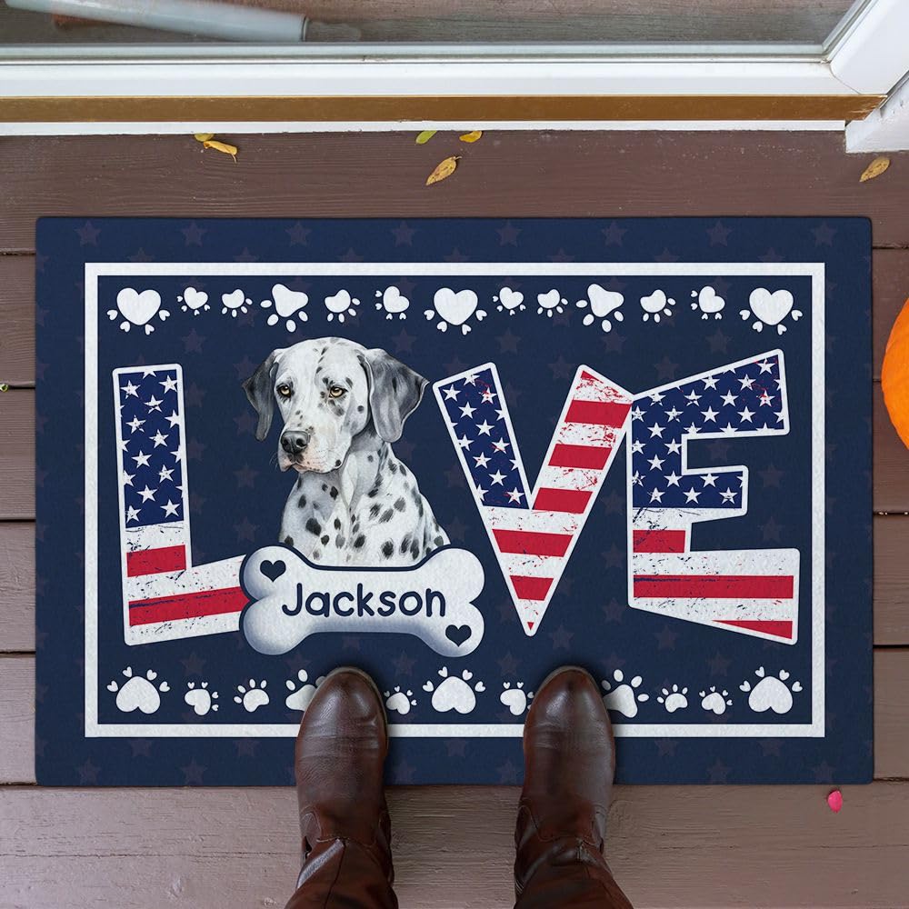 Felpudo de bienvenida personalizado con diseño patriótico de bandera americana con diseño de minueto, tapete antideslizante para porche, entrada, interior y exterior, decoración del hogar
