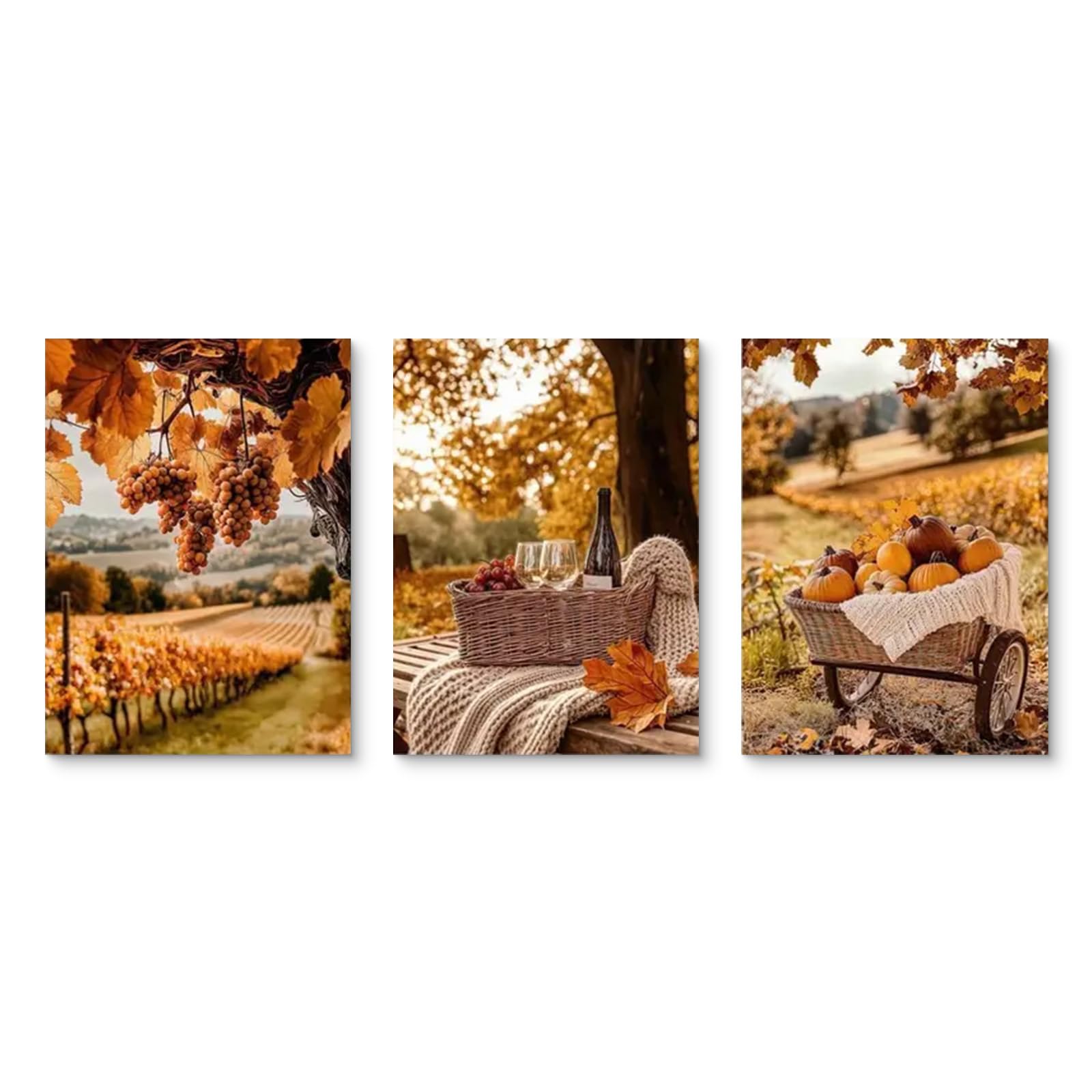 Uixxducc Herbst Poster Set 3-teilig - Wald Und Kürbis Wandbilder 50x70cm Leinwand