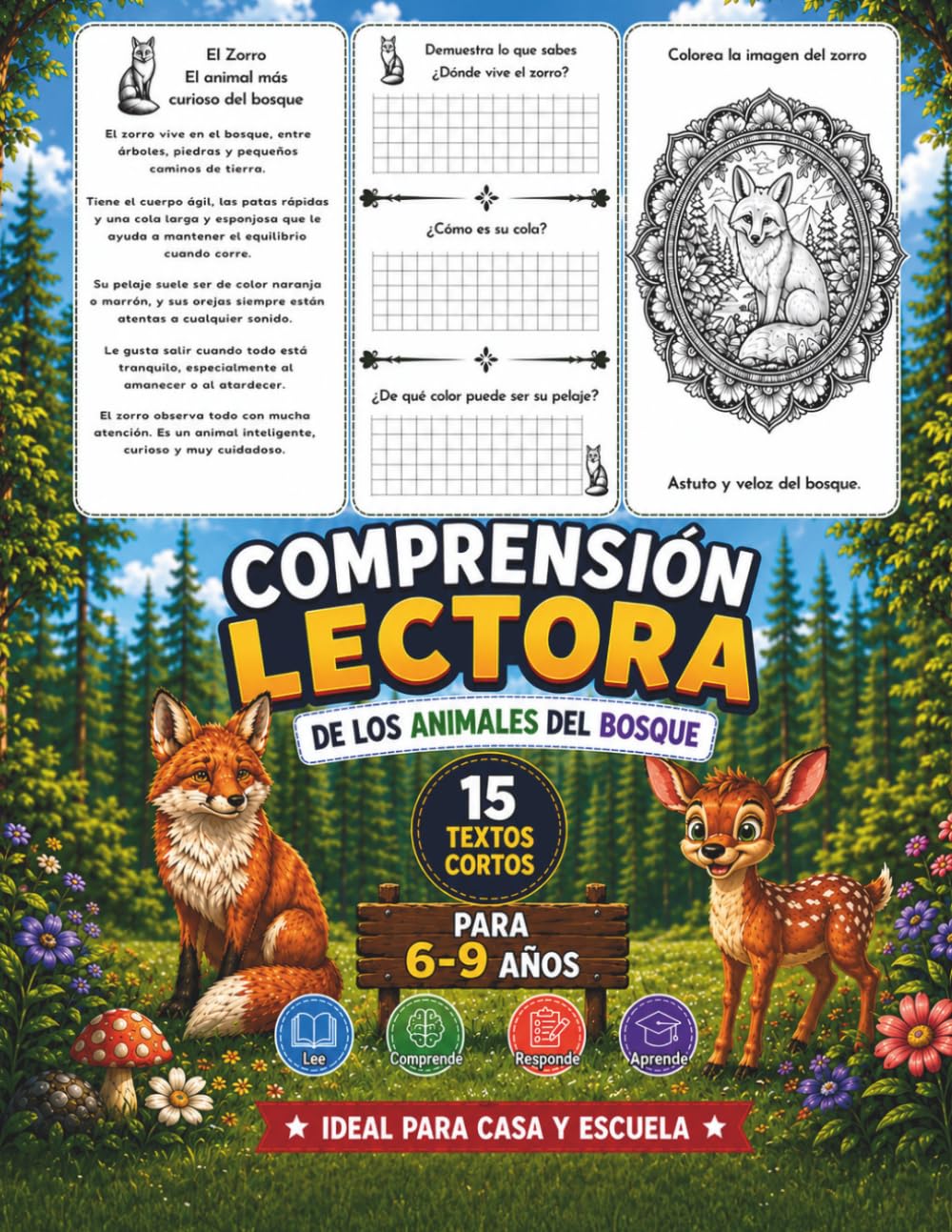 Comprensión Lectora de los Animales del Bosque: 15 Textos Cortos para Leer, Comprender y Aprender | Ideal para Niños de 6 a 9 Años