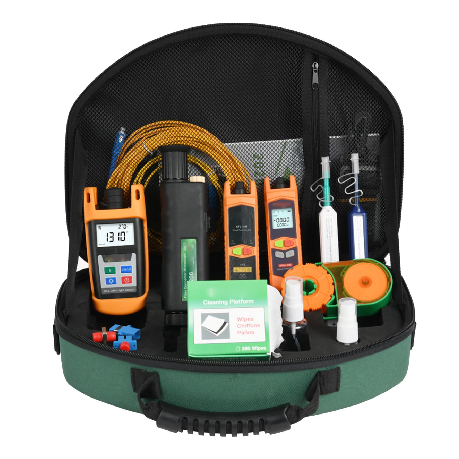 FTTH Tool Kit, 22 in 1 Optic Fiber Loss Tester with Optical Power Meter, Optical Light Source & 10mw Visual Fault Locator, FTTH Fiber Optic Tool Kit with SC LC FC ST Connector