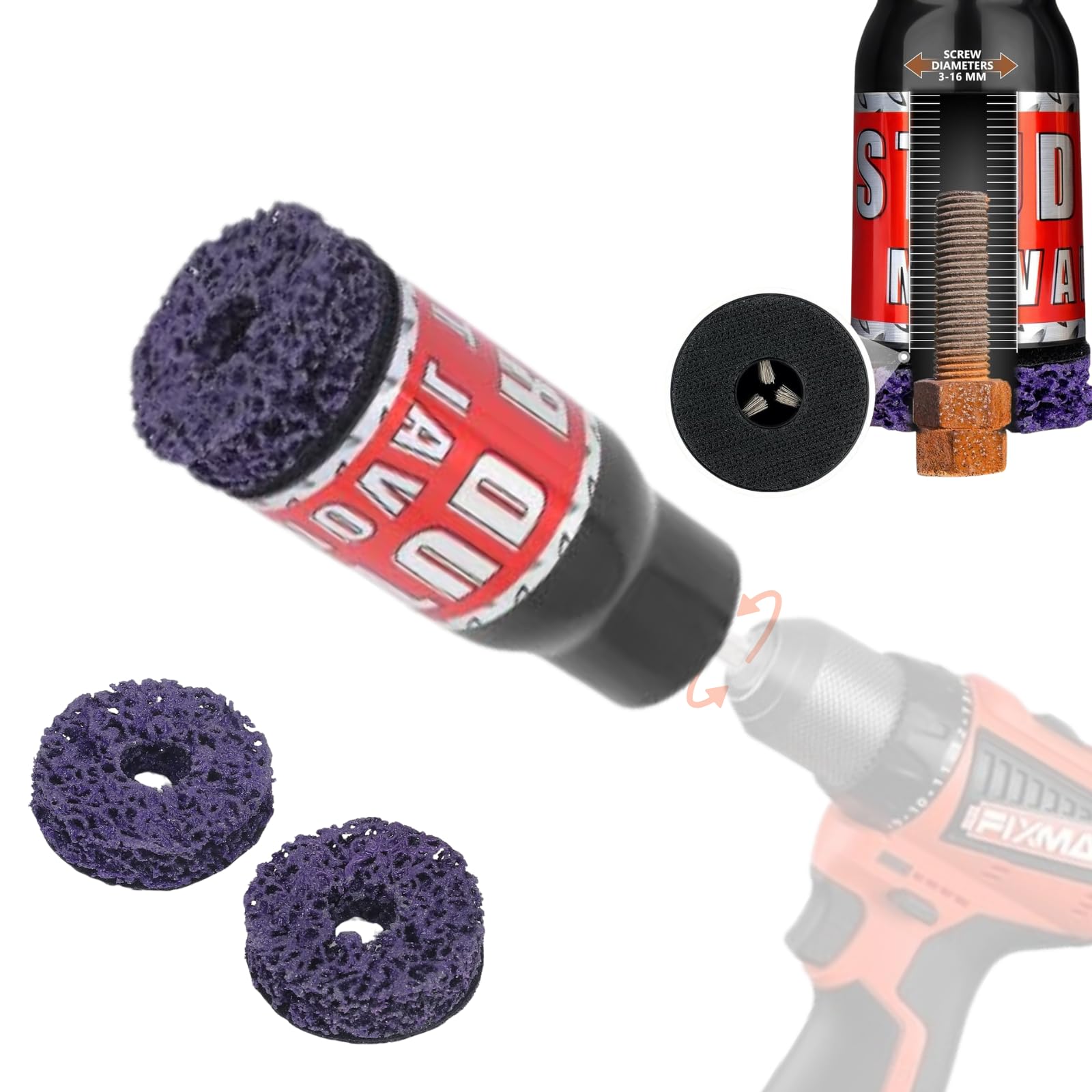 Rankomu Radbolzen und Nabenreiniger, Werkzeug zum Entfernen von Bolzenrost Radnabenreiniger für 1/2 Zoll Schlagschrauber, Elektrische Bohrmaschine, Reinigungswerkzeug 15.00 * 6.00 * 6.00cm