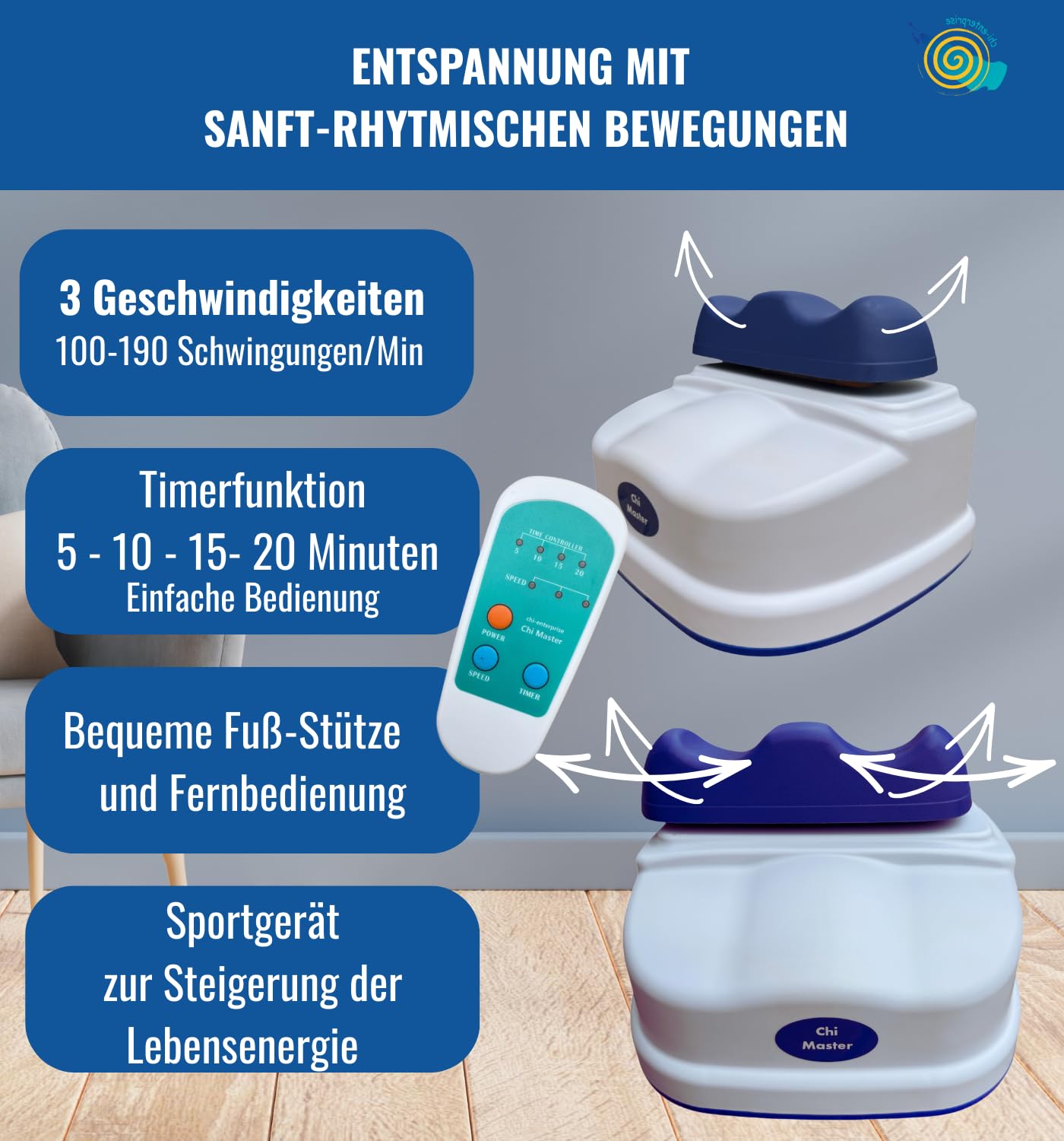 Chi Swing Massager mit 5 Geschwindigkeiten, leise & robust, Timer-Funktion, ergonomisches Massagegerät für Rücken, Entspannung, Wellness & Vitalisierung – CHI-ENTERPRISE
