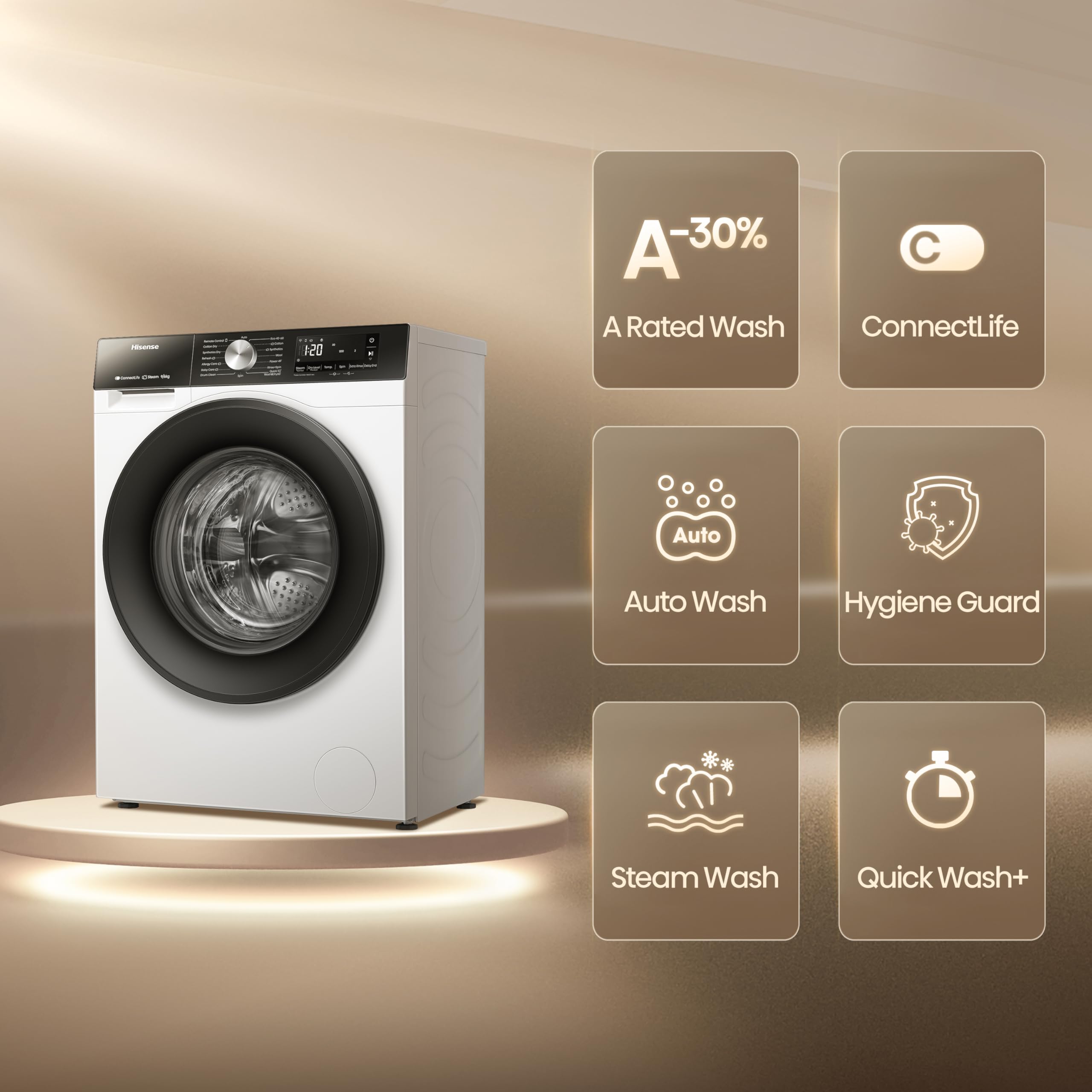 Hisense 3S Series WD3S9043BW3 Wifi Connected 9Kg / 6Kg Washer Dryer with 1400 rpm - White - D Rated [Wash&Dry], A Rated [Wash Only] — view 3