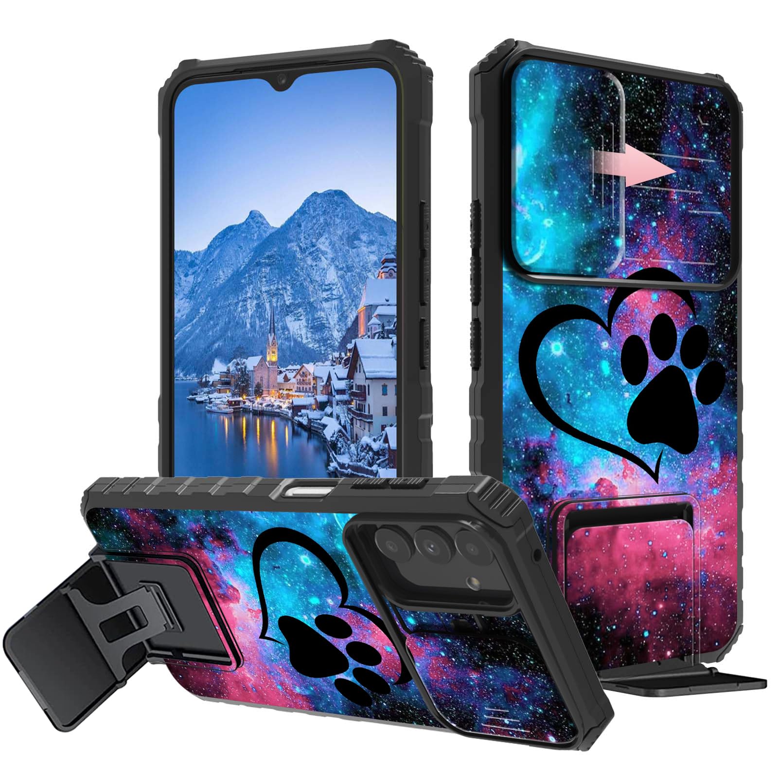 RAUEDWDJS for Samsung Galaxy A15 5G Case with Slide Camera Cover with Bulit -in Kickstand,Shockproof Rugged Case Full-Body Bumper Protective Cover for