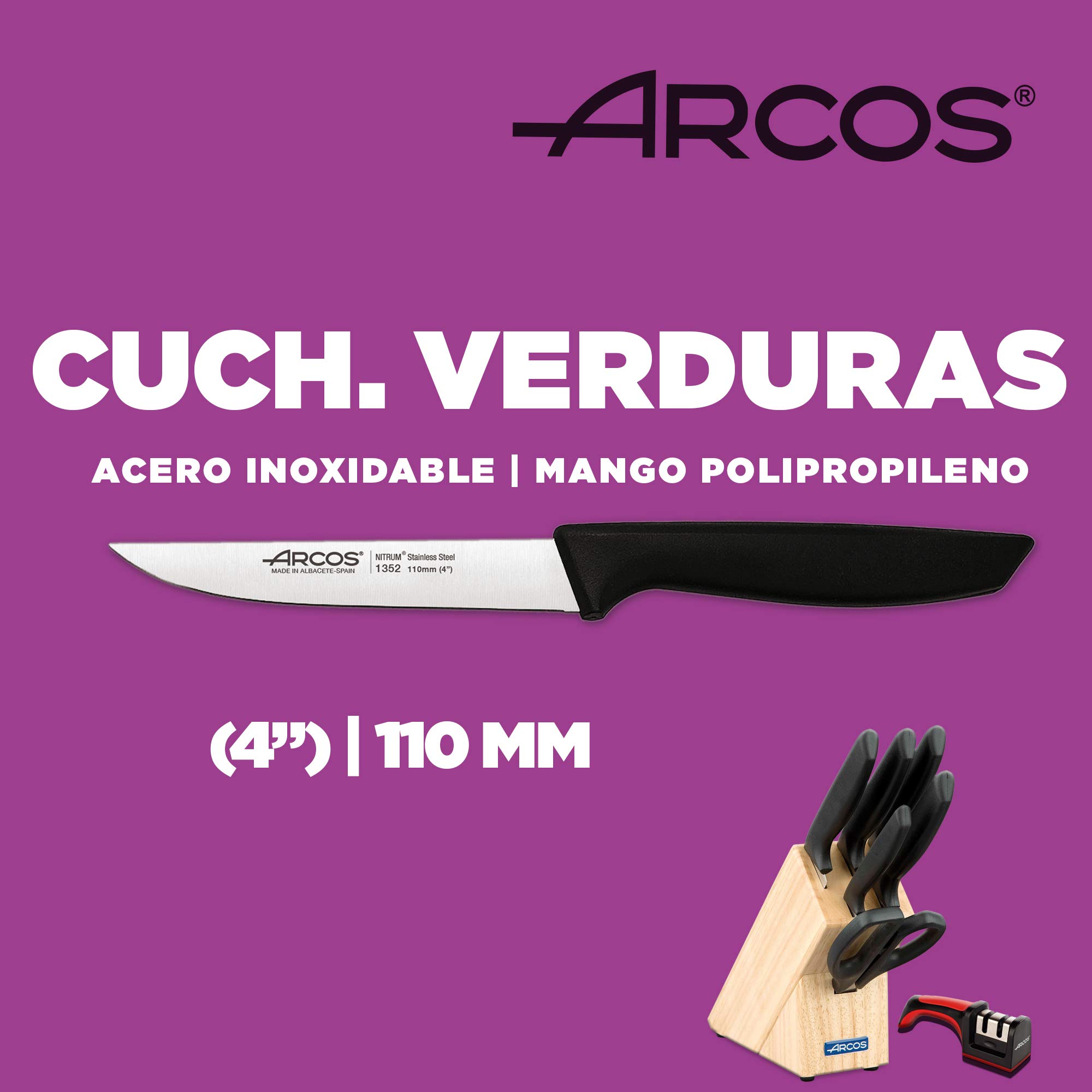 Arcos Juego de Cuchillos de Cocina Profesional 7 Piezas Acero Inoxidable Taco de Madera Serie Niza