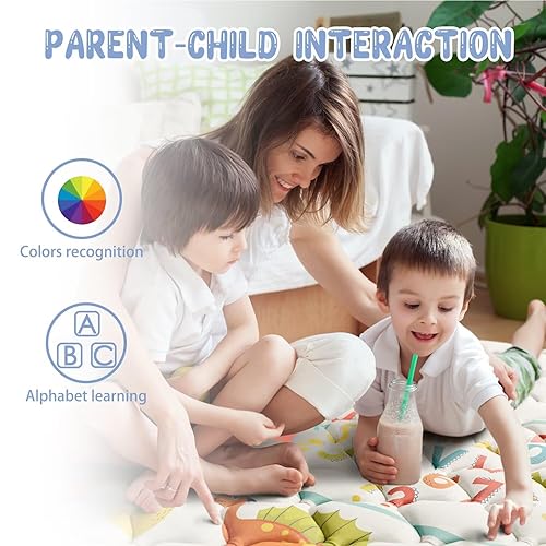 Miniatura 23 de Tapete de juego bohemio para bebé de 71 x 59 pulgadas, tapete grueso de una pieza para gatear, tapete antideslizante acolchado para bebé, tapete