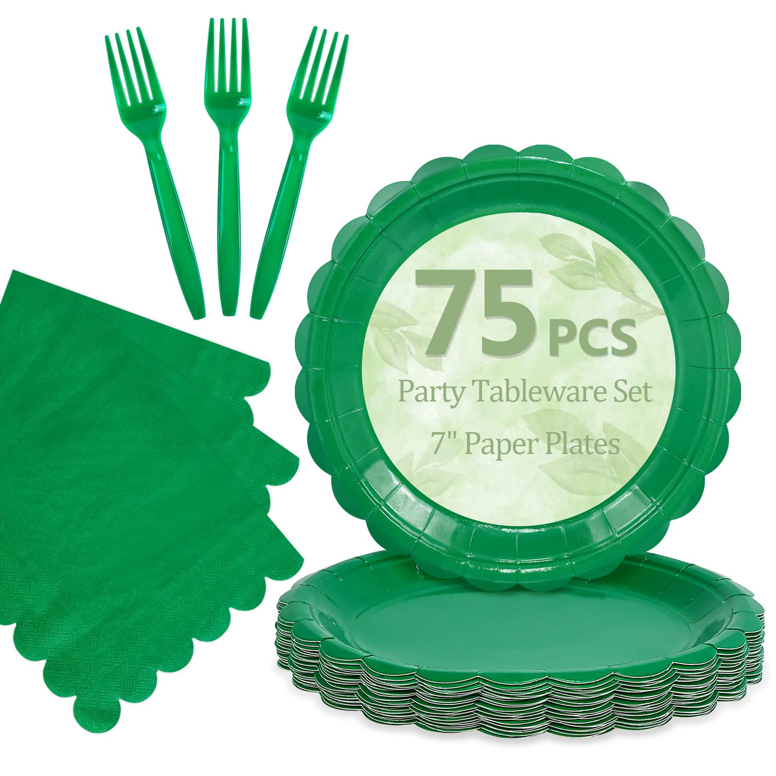 Mulbozy 75 Pcs Fun Green Paper Plates 25-7" Disposable Set for Christmas