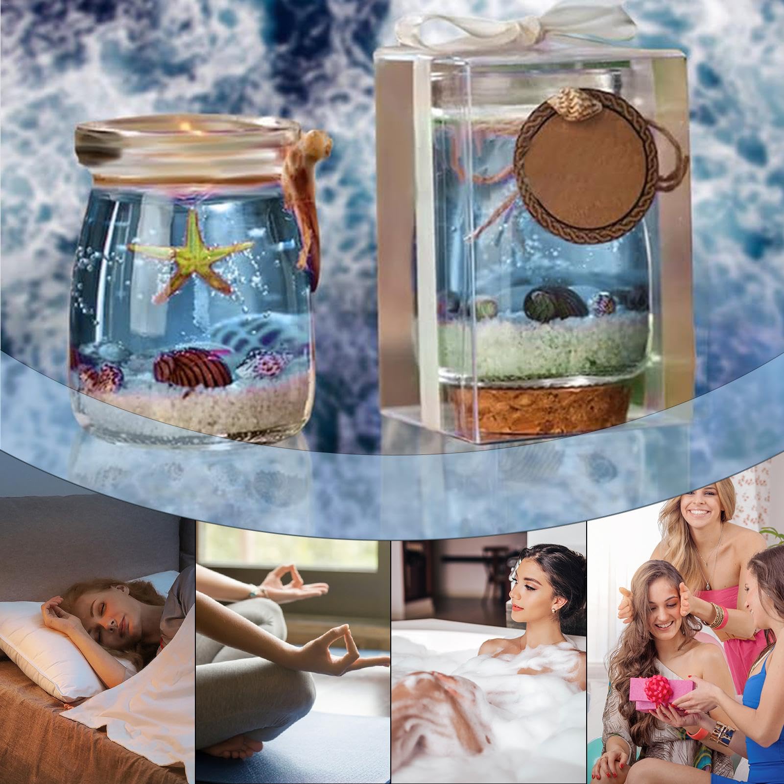 Candela profumata a tema mare, candela per aromaterapia in cera naturale, candela decorativa per la casa, relax e calma, ideale per alleviare lo stress e un'atmosfera tranquilla