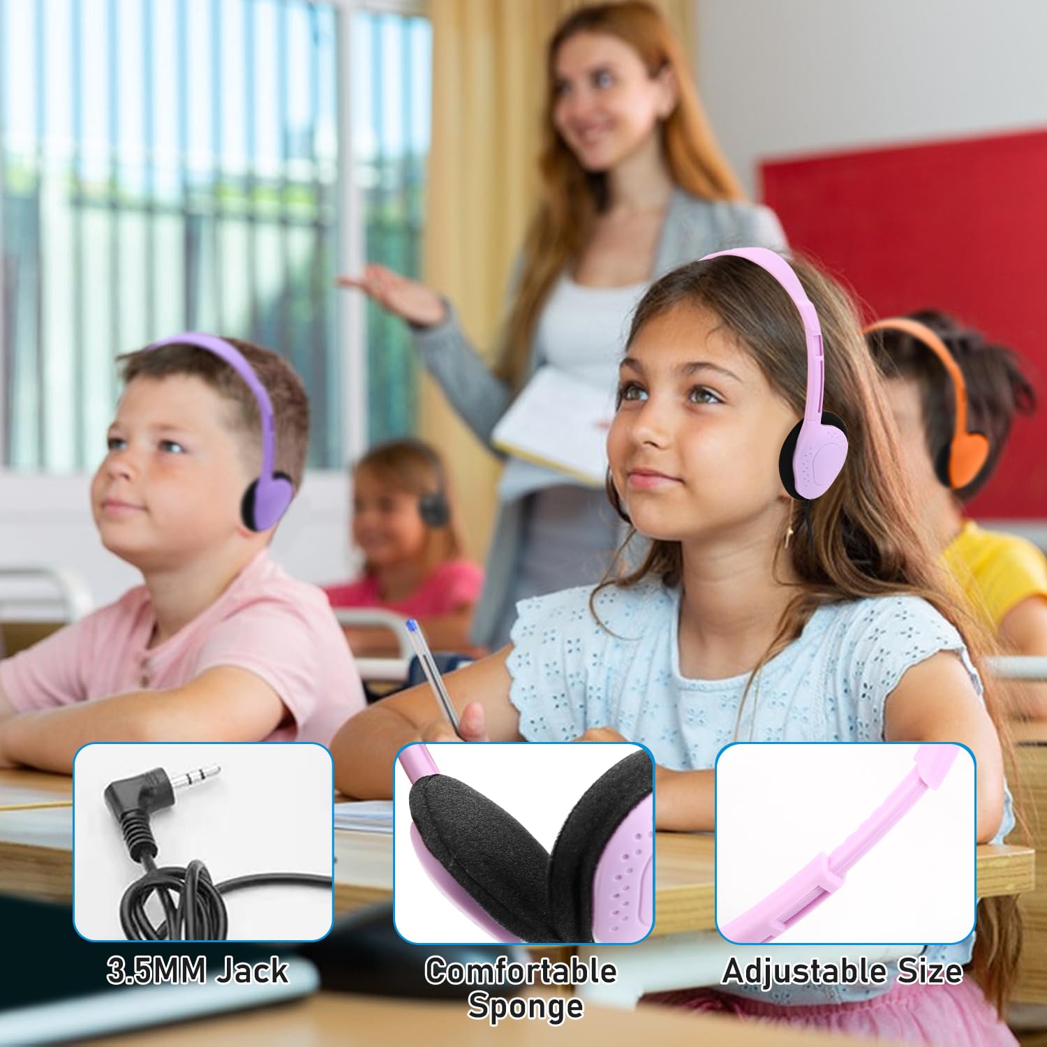 On-Ear-Kopfhörer, Klassenset mit Stereo-Sound, verstellbares Kopfband, kompatibel mit 3,5-mm-Klinkenstecker für Kinder, Erwachsene, Büro, 12 Stück