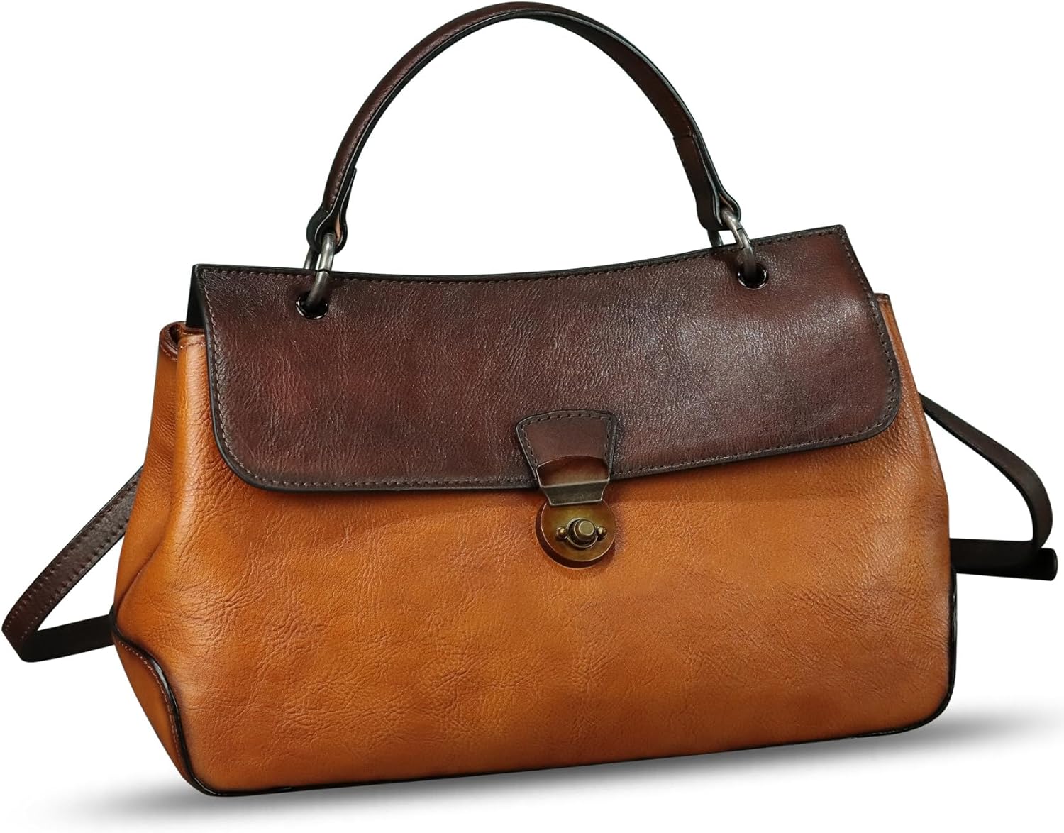 Genuine Leather Handbag Satchel for Women Retro Leather Crossbody Bag Pouch Vintage Ladies Handbag Purse (Brown-CF)