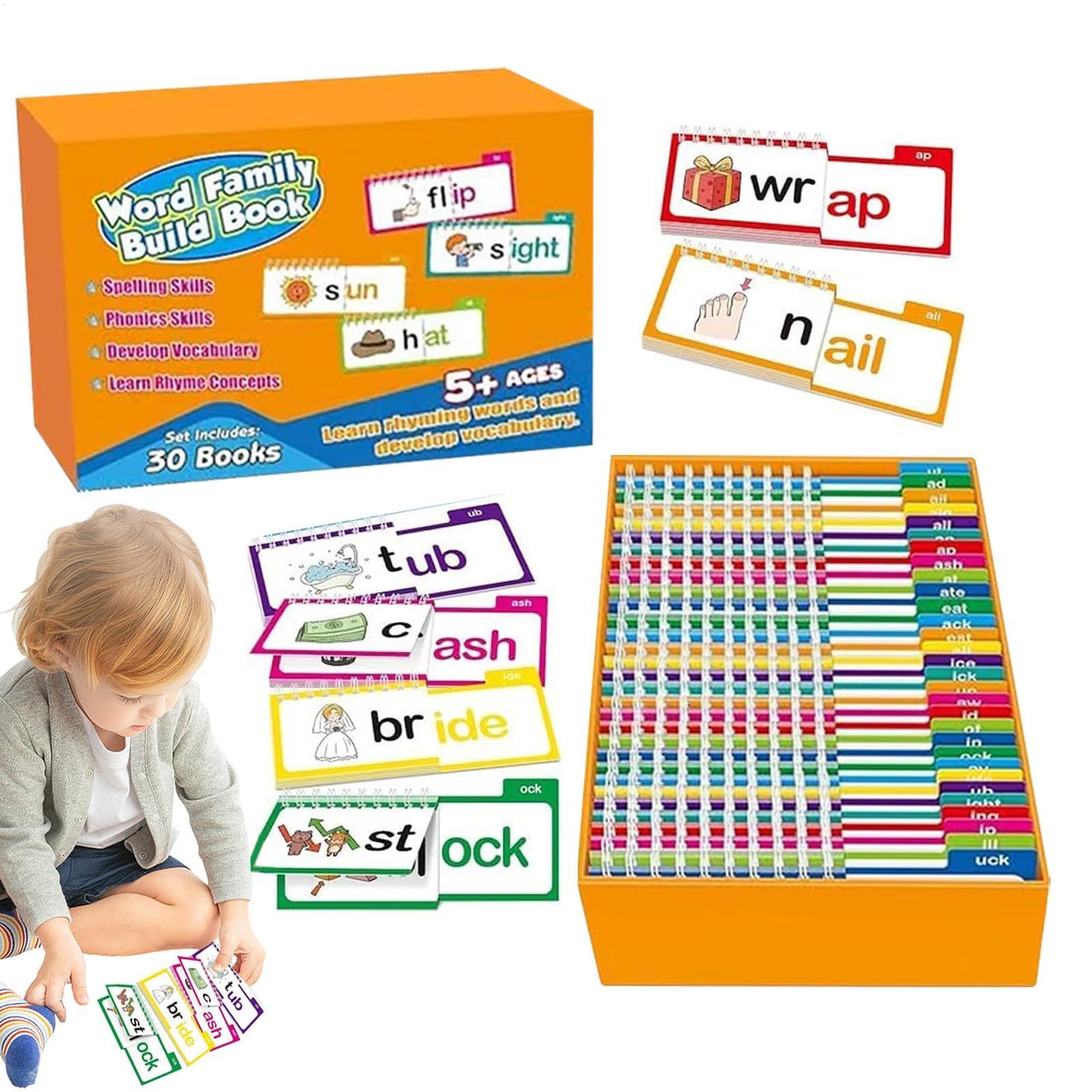 30 Read and Rhyme Flip Books, Word Family Flip Books, ABC Vocabulary Flash Cards, Reading Fliping Book, Learn to Read Phonics for Kids