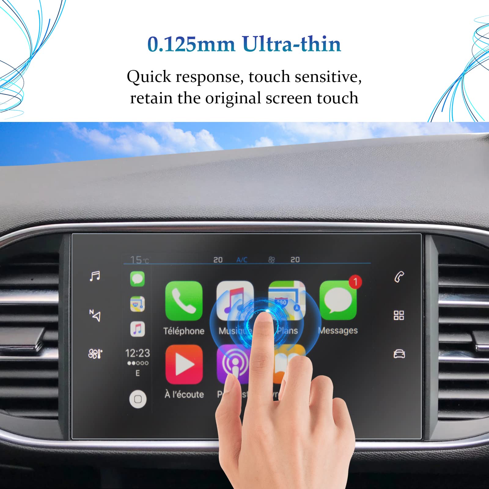 SKTU Pellicola Protettiva 9.7 Pollici PET Trasparente per Peugeot 308 SW 308 GTI GPS Navigation