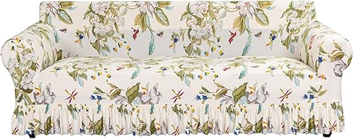 Miniatura 17 de FUANGUI Funda para Sofá de 1 Pieza, Funda Elástica para Sofá Estampada para Sofá de 3 Cojines con Falda Apta para Mascotas, Fundas de Sofá Lavables