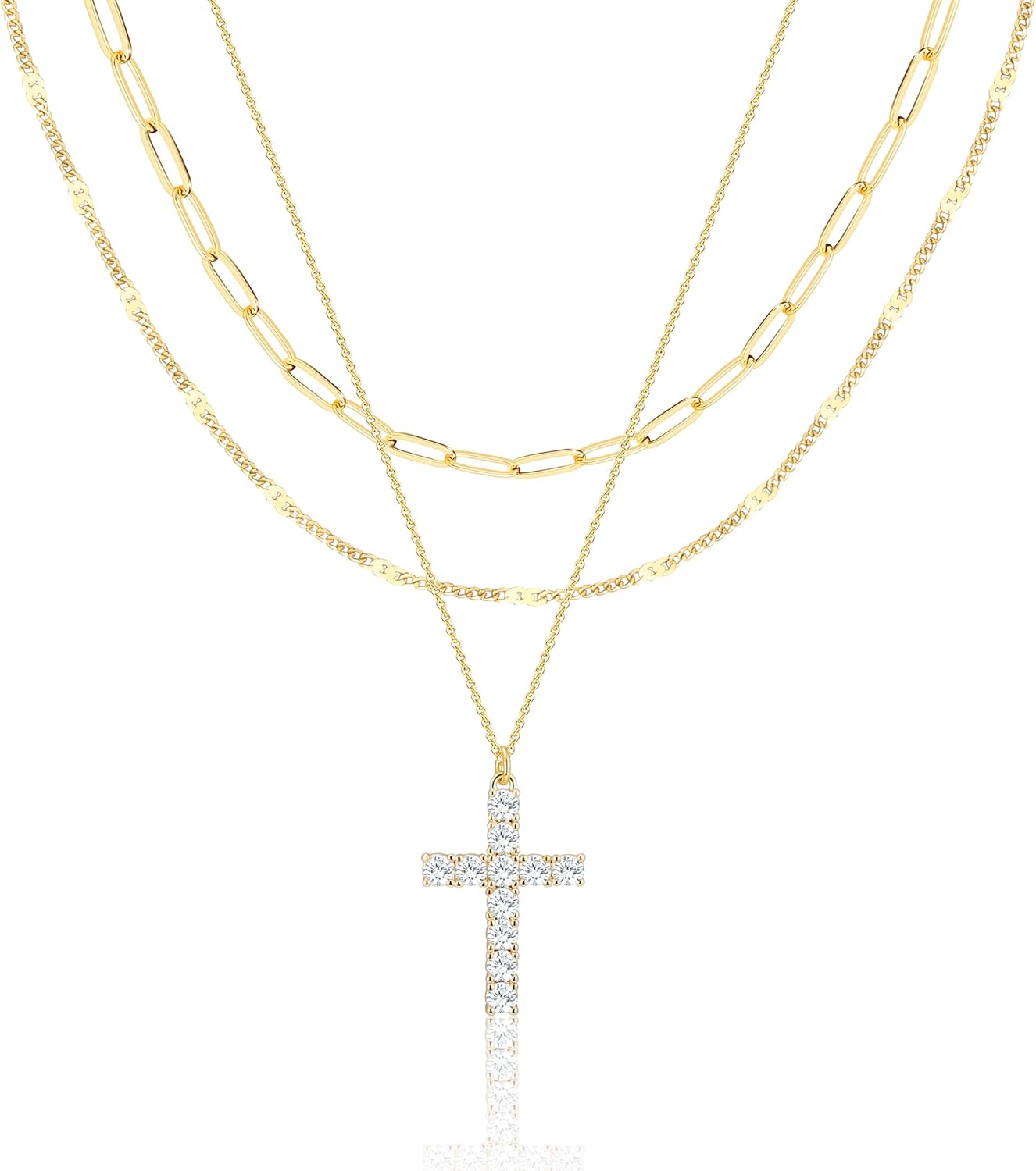 Layered Gold Necklaces for Women, Stackable Dainty 14K Gold Silver Plated Trendy Simple Heart Diamond Cross Bow Circle Pendant Paperclip Choker Dot Chain Necklace,Jewelry Set Gifts for Women