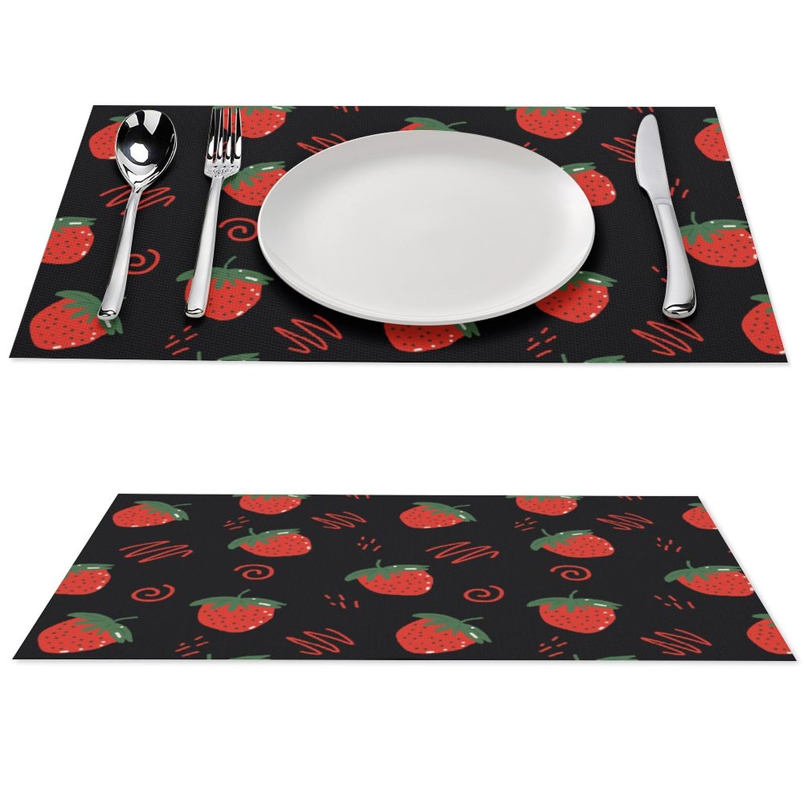 Cute Strawberry Placemats Set of 6 PCS Washable Table Runner 18" X 12" Place Mats for Kitchen Party Dining Decoration