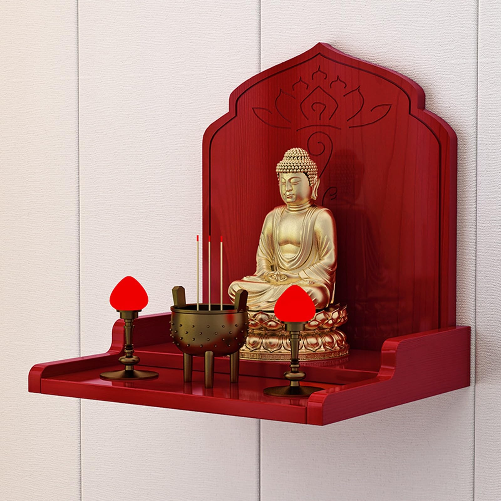 JNTFNE Wall-Mounted Buddha Altar Shelf,Altar Cabinet Shelf Stand Wooden Wall Rack,Altar Table with Storage, Buddhist Shrine Prayer Stand(Rosewood,30 * 28 28cm/11.8 11 11in)