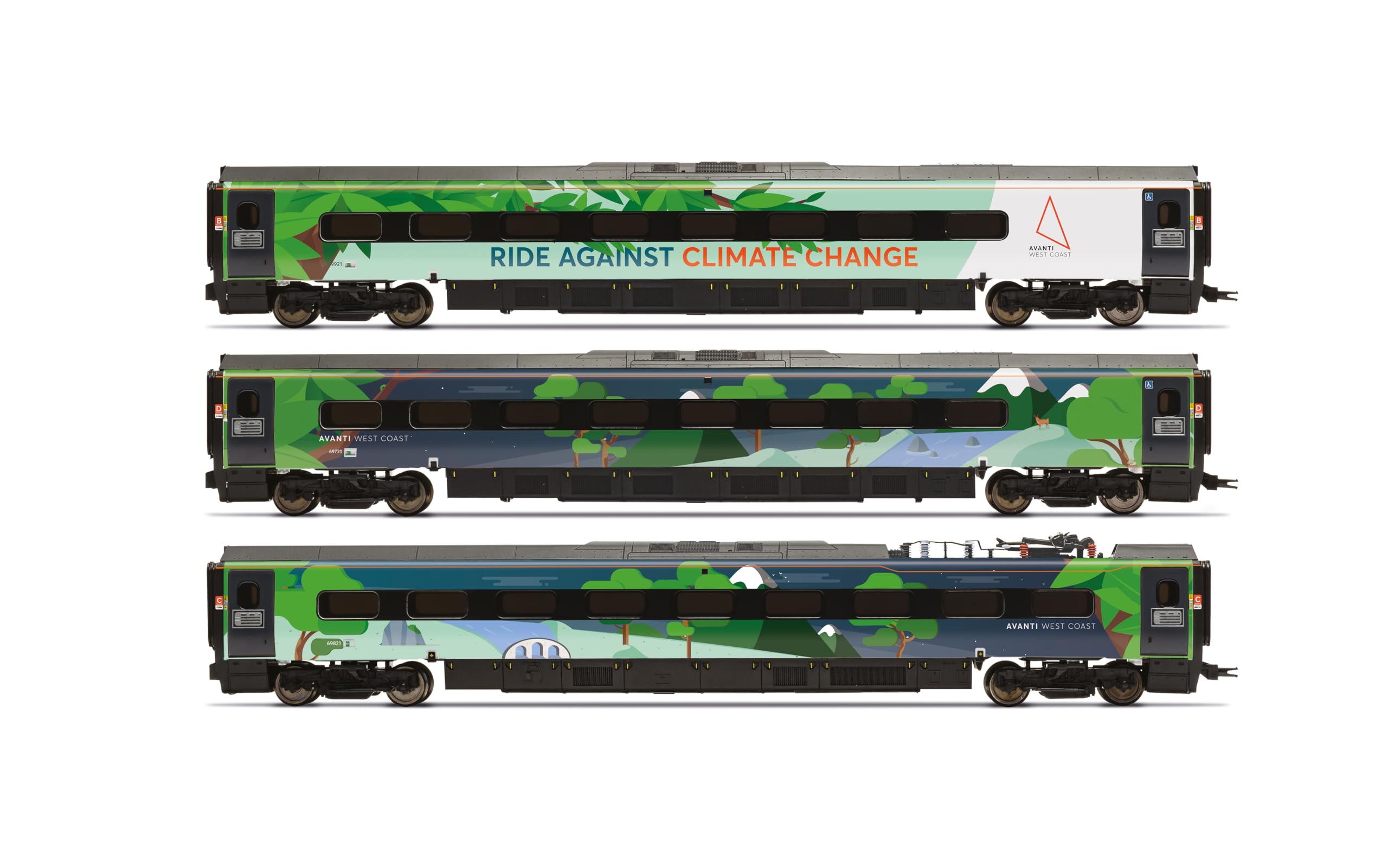 Hornby R40483 Avanti West Coast Class 390 Climate change livery Coach pack 3 69721 + 69821 + 69921, Green