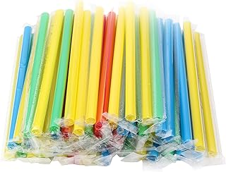 200 pack Jumbo Smoothie Straws, Chetexus Assorted Bubble Tea Straws, Plastic Drinking Straws, Large Disposable Straws for Ice Cold Drink Boba Milkshake Cocktail Smoothie Slushie Fruit Juice(0.47" Diameter and 8.26" Long)