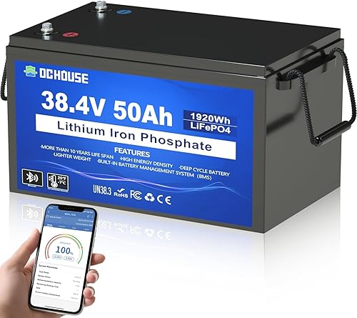 Miniatura 10 de DC HOUSE Batería Lifepo4 de litio para carritos de golf de 36 V 50 AH, con cargador de 36 V 25 A, Bluetooth BMS integrado de 2C 100 A, corte de baja
