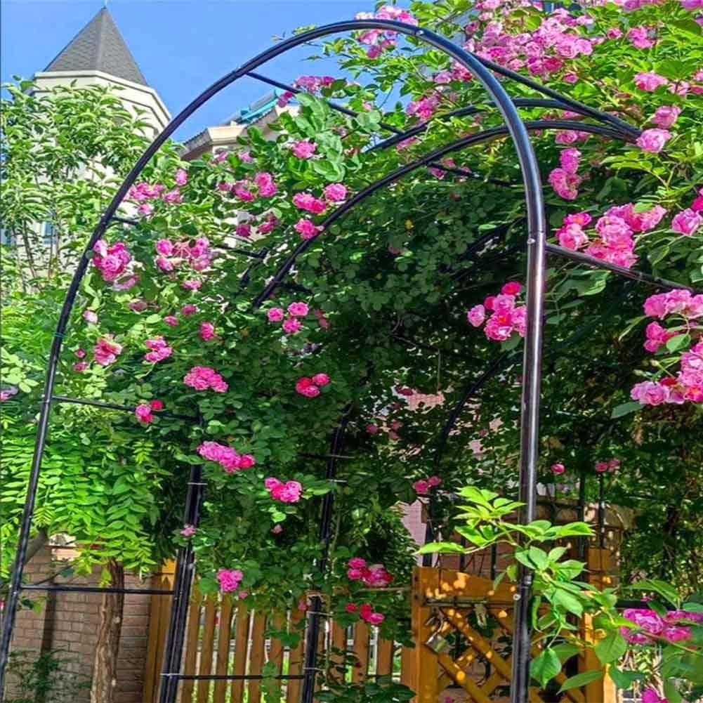 Black Steel Garden Arbor Wedding Arch Metal Arbour Pergola Tubular Frame Trellis Archway for Climbing Plant Roses Vines 120Cm 140Cm 240Cm Wide,Black,W3.5M*H2.2M