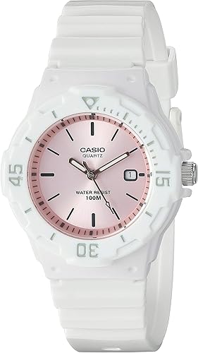 Casio LRW-200H-4E3VCF Reloj clásico de cuarzo negro con pantalla analógica-digital para hombre, Blanco - Cara rosa, Reloj de cuarzo