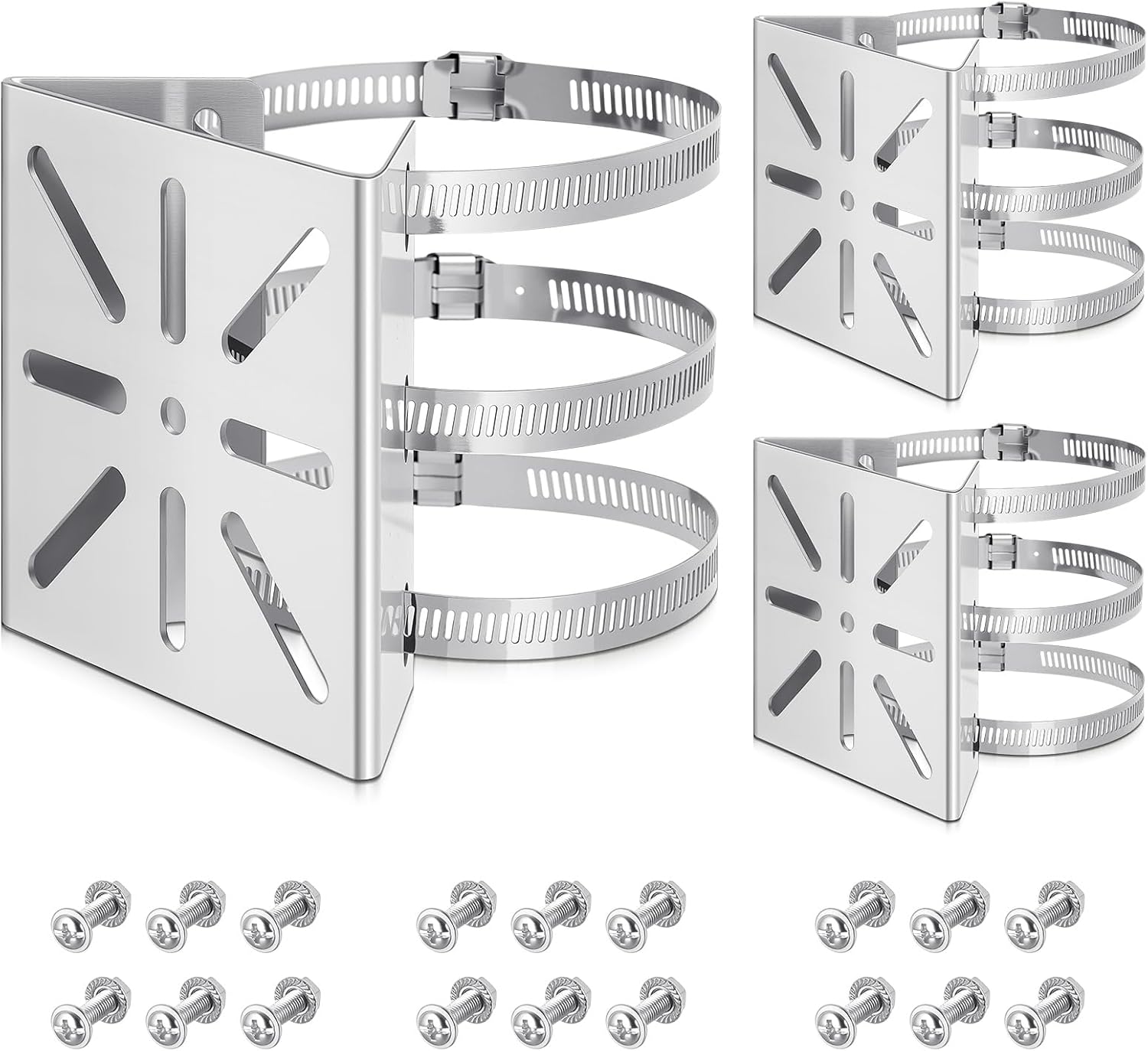 6 Pcs Universal Vertical Pole Mount for Security Camera Wall Mounting Bracket with 6 Loops Solid Metal Pole Bracket for CCTV Camera Indoor Outdoor Solar Panel LED Wall/ Stage Light