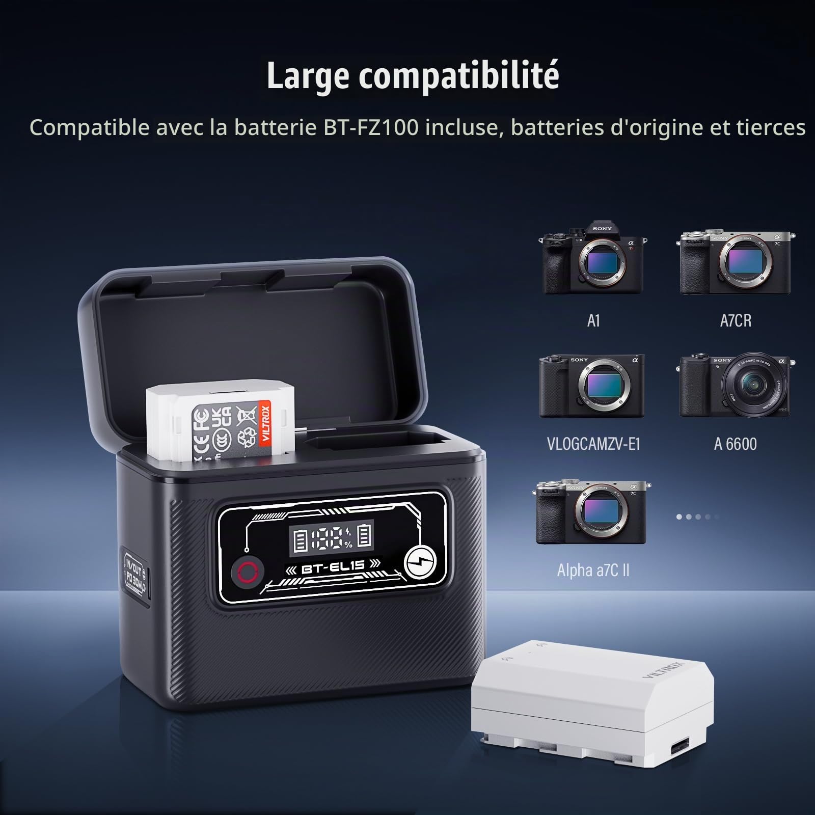 Soonpho BT-E6 Mobile Boîtier de Chargement de Batterie pour Canon LP-E6 Camera Battery Charging Case pour Canon 5D Markll 5DS 5DSR 6DMarkll 6D 7DMarkll 7D EOS60D 60DA 70D 80D 90D EOS-R EOS R5 R6