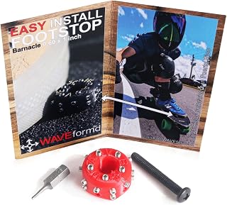 Barnacle Footstop for Longboard Skateboard, Downhill or Surfskate (Assembled Kit w/Hardware & Tool, Red + Silver Metal Studs, Low Barrel 0.60in)