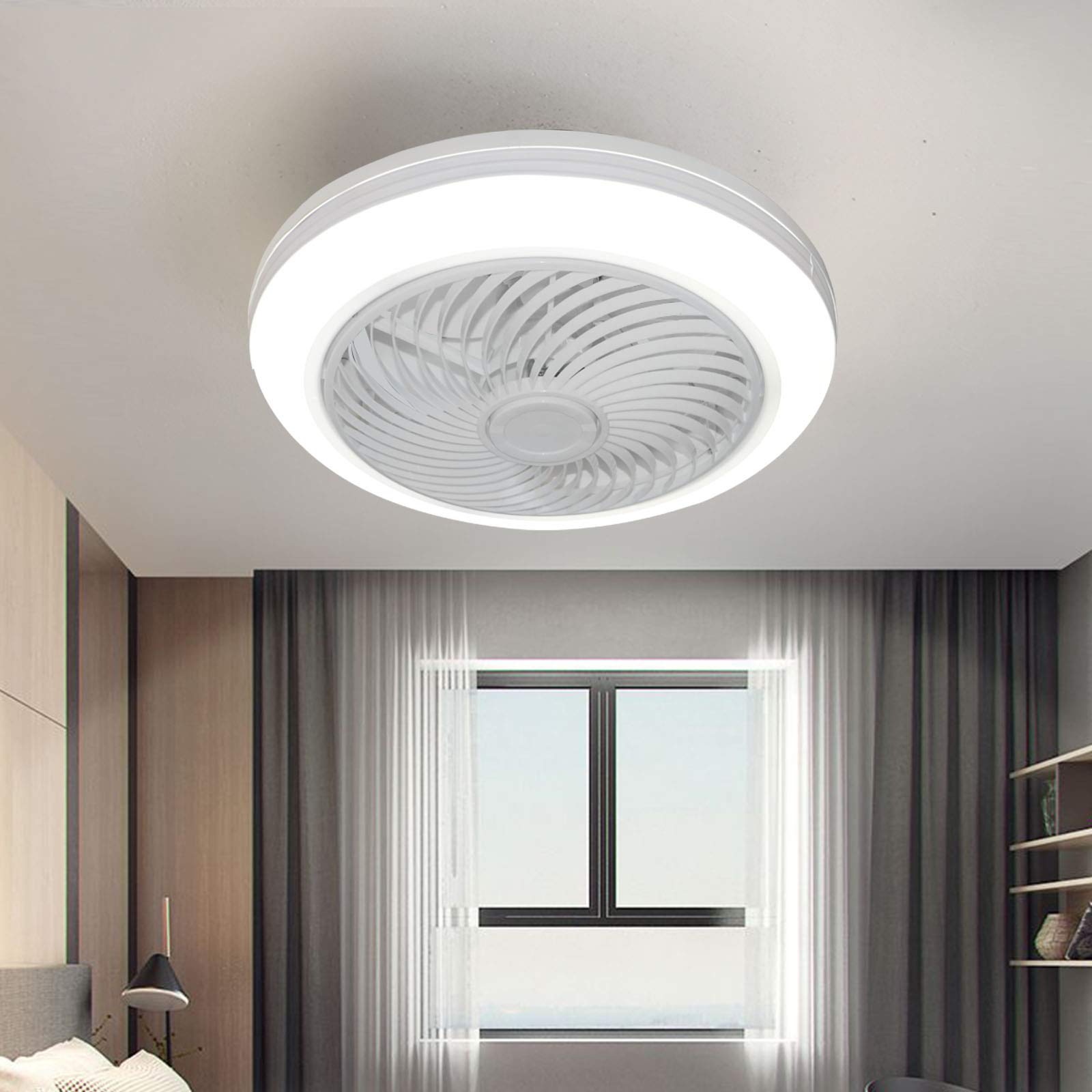 22'' Ceiling Fan with Light, 3 Colors 3 Speed Round Ceiling Fan Light with Remote Control, Modern Ceiling Fan Ceiling Light Ceiling Fan, Enclosed Low Profile Fan Light, Concealed Electric Fan Lantern
