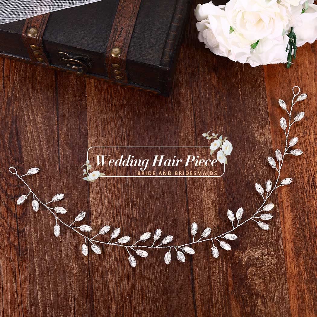 JONKY Rhinestone Bride Wedding Hair Vine Crystal Hair Piece Bridal Hair Accessories for Women (Silver, one size) - Image 2