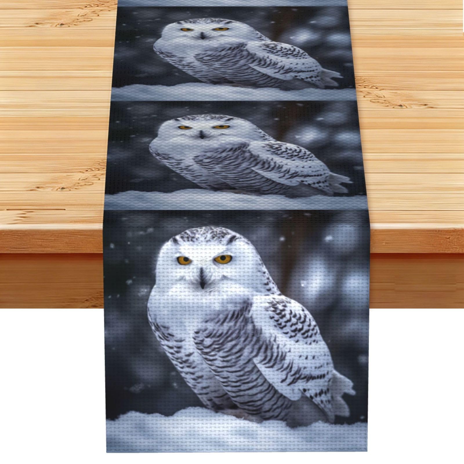 Fodpand Black Rustic Cotton Linen Table Runner, Arctic Owl Table Runners 13 X 72 Inches, Modern Elegant Farmhouse Tablecloth, Washable Kitchen Dining Table Decoration For Home Party Decor