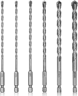 Hex Shank Masonry Drill Bit Set 6 Pcs (5/32''-3/8''), Multi-Function Concrete Drill Bit Set with Carbide Tip for Tile, Glass, Stucco, Cement, Brick and More!