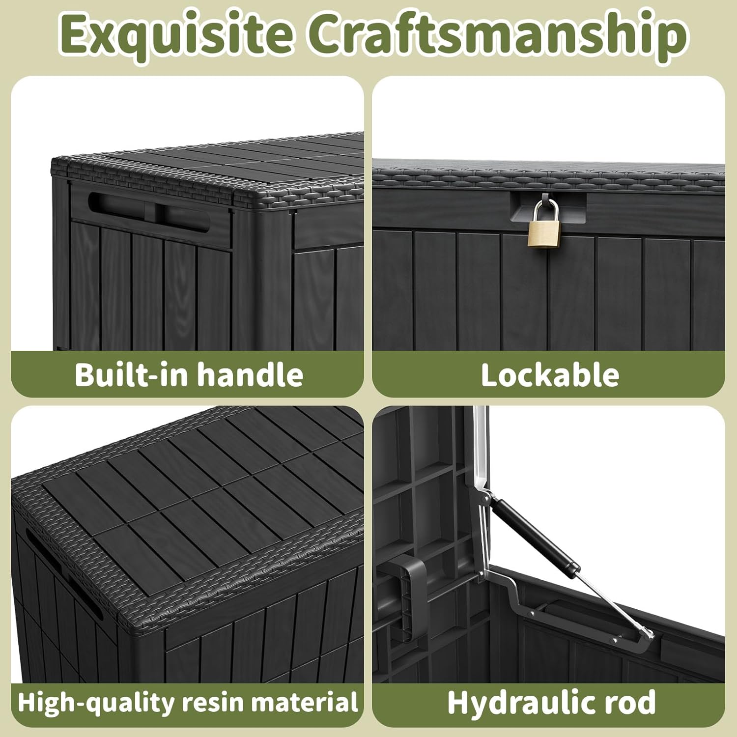 100 Gallon Outdoor Storage Box, Waterproof Lockable Resin Deck Box with Seat, Patio Furniture Cushion Storage, Garden Tool Organizer & Pool Toy Box, Black
