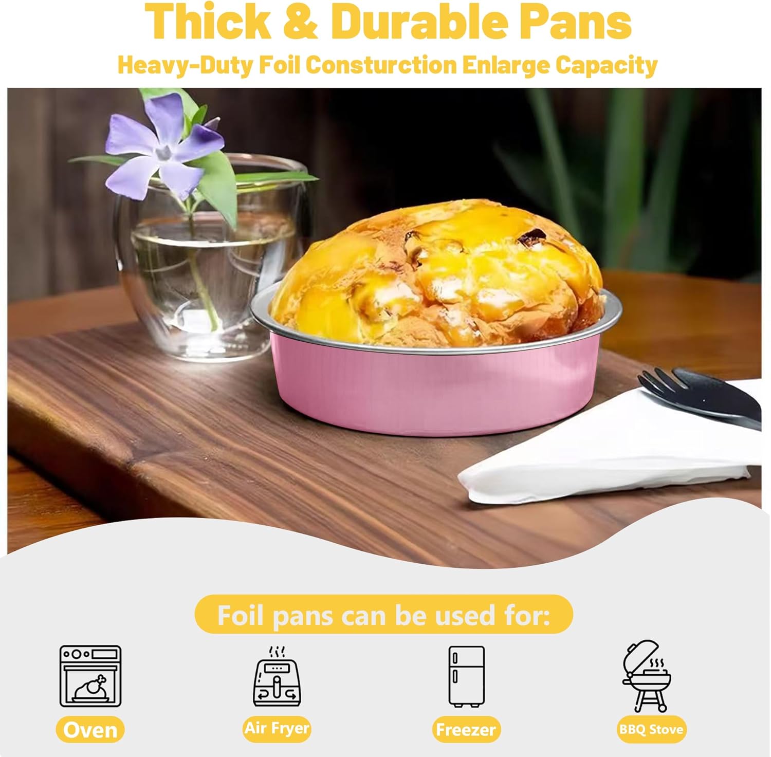 25 Pack Disposable 4 Inch Mini Pie Tins with Lids 8 Oz Golden Aluminum Pie Pan Tins for Baking Tarts, Cakes, and Quiche Ideal for Parties and Weddings-pink - Image 4