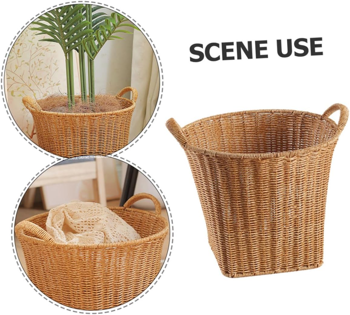 GALPADA Woven Flower Basket for Home Decor Multipurpose Imitation Rattan Storage Basket with Handles Decorative Organizer for Living Room Nursery and Garden