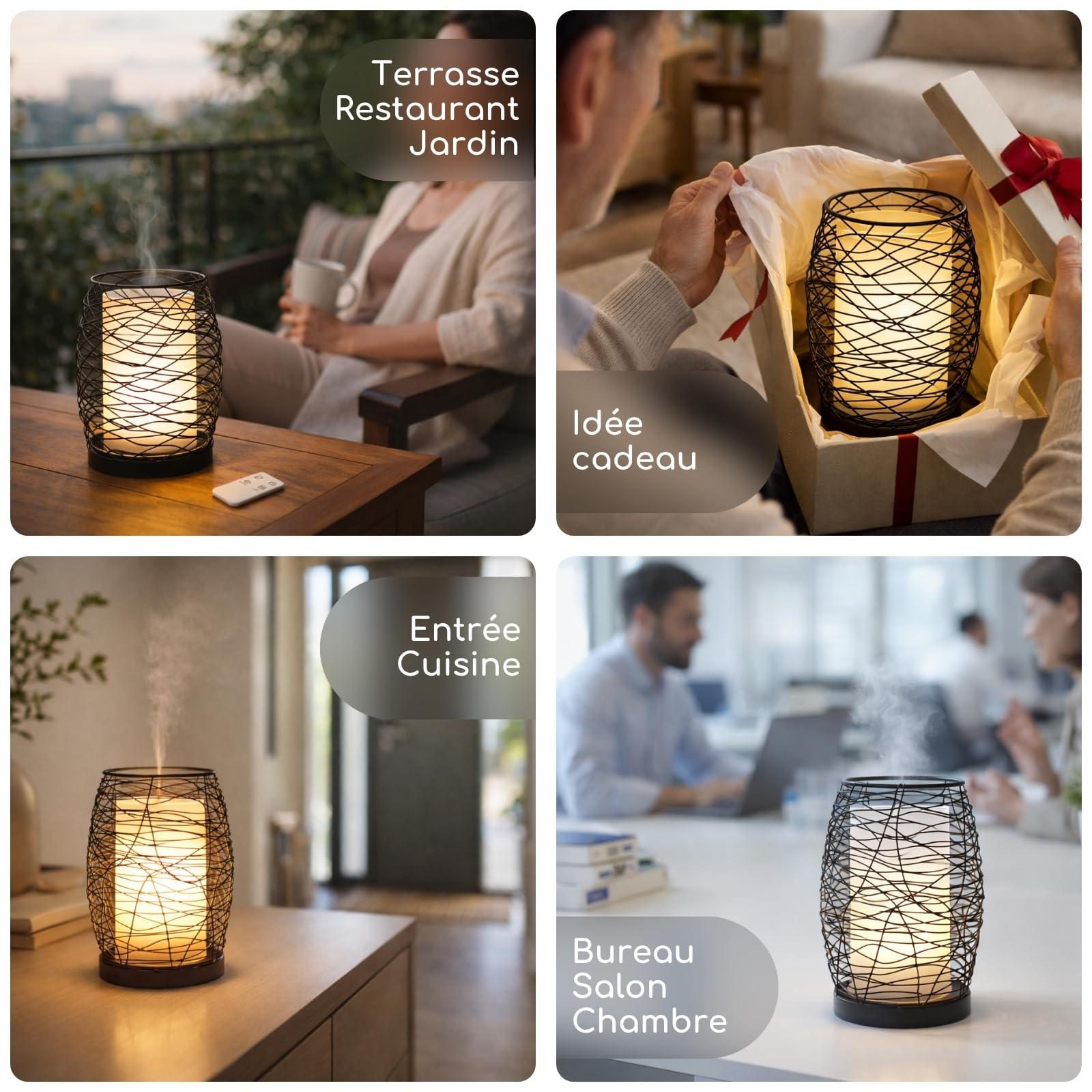 Zen’Arôme Diffuseur d’Huile Essentielle Volupsia – Diffuseur Ultrasonique Aromathérapie à Froid - Diffuseur Électrique Parfum Maison avec Télécommande - Éclairage LED Effet Bougie – en Métal et Verre