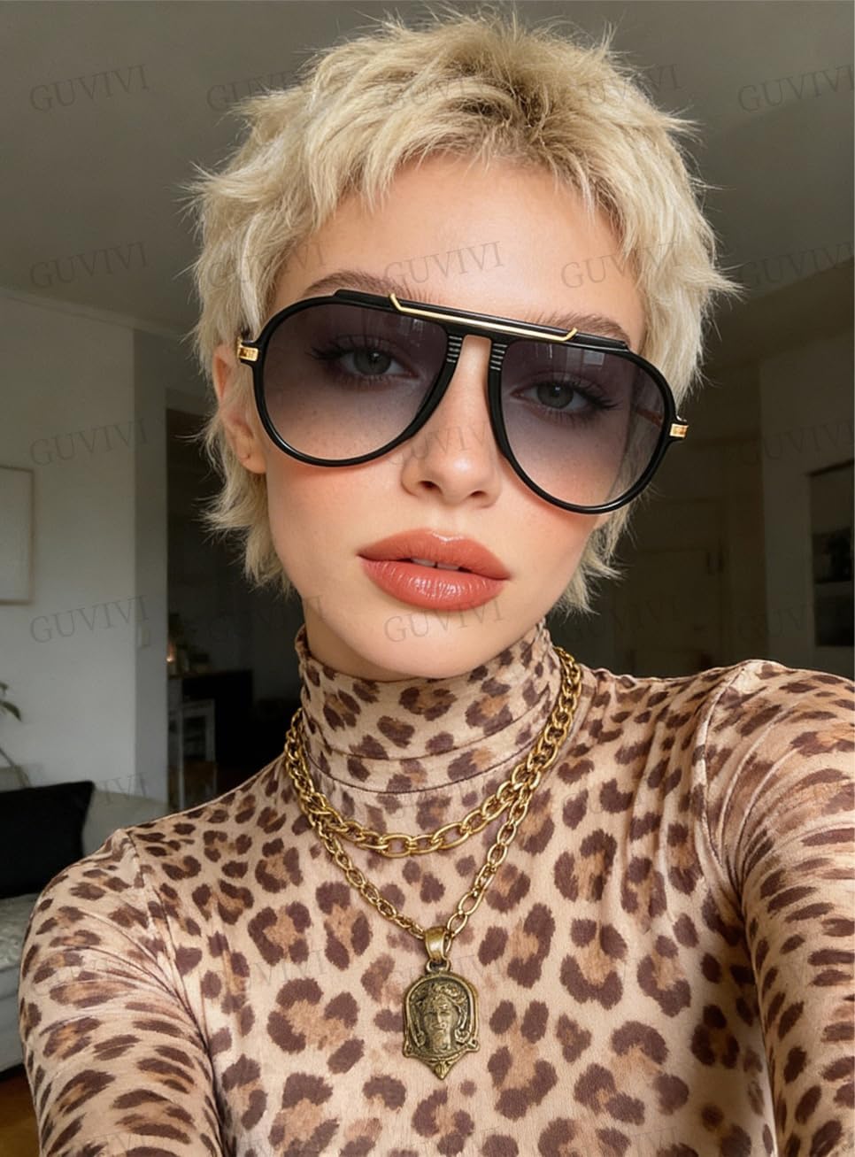 Oversized Aviator Sunglasses for Women Men 2026 70s Retro Gold Metal Sun Glasses Tangle Free Square Aviators - Image 3