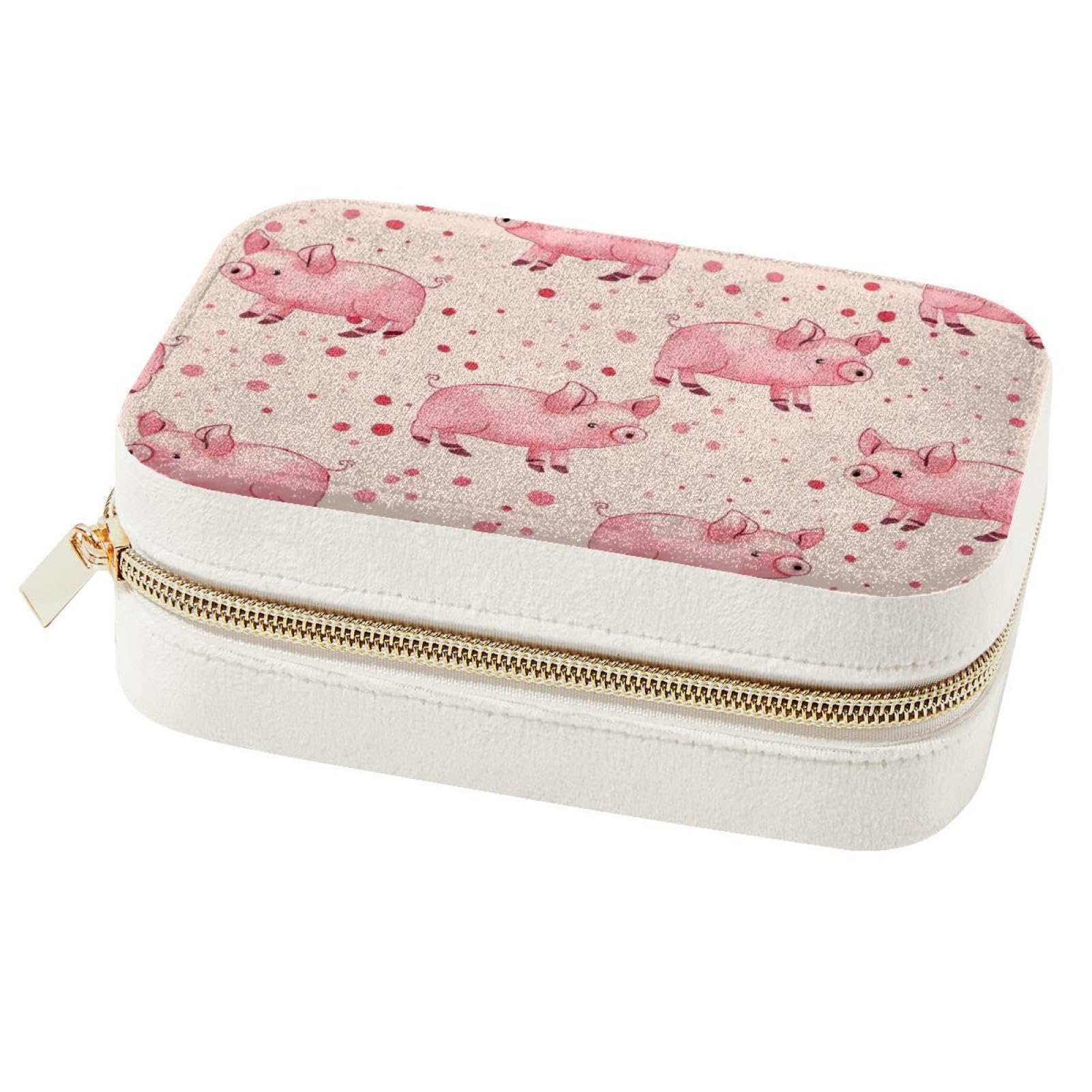 Boîte à bijoux portable cochon rose idéale pour vos voyages et week-ends