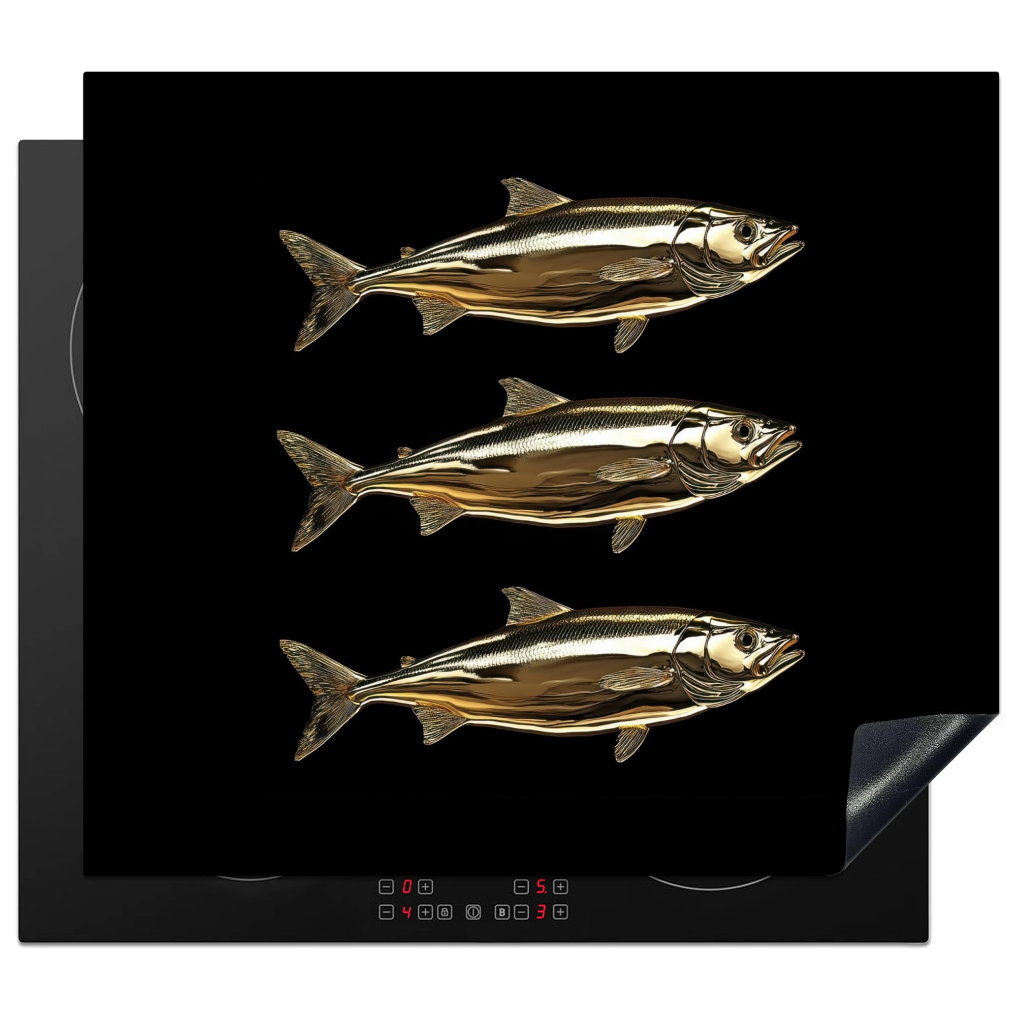 KitchenYeah© Copri Piano Cottura 59x51 cm Coprifornelli Tappetino per Induzione Fornello Tutto per la Cucina Pesce - Oro - Nero