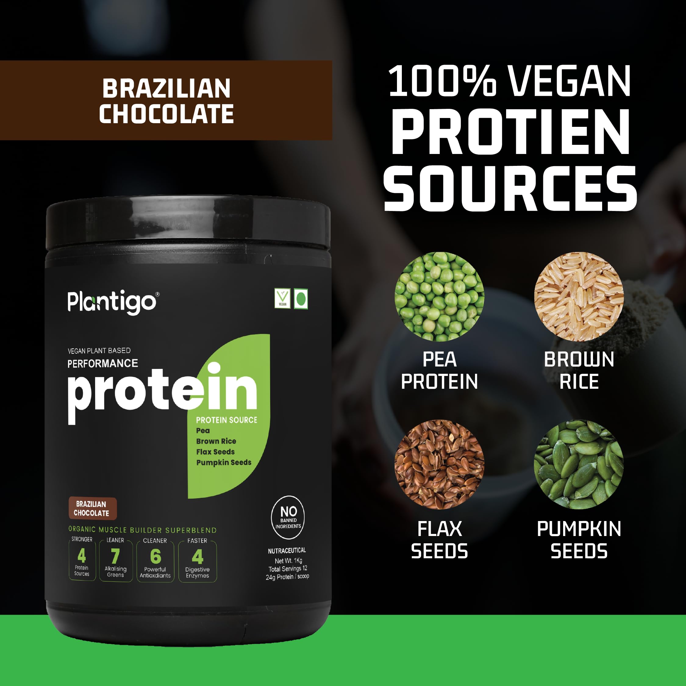 Plantigo Clean Plant Protein Powder | No Preservatives, No Banned Substances |Super Protein Blend- Pea, Brown Rice, Flax, Pumpkin 21SuperFoods Vegan Protein For Men, Women (Brazilian Chocolate - 1 Kg) — Amazon image 7