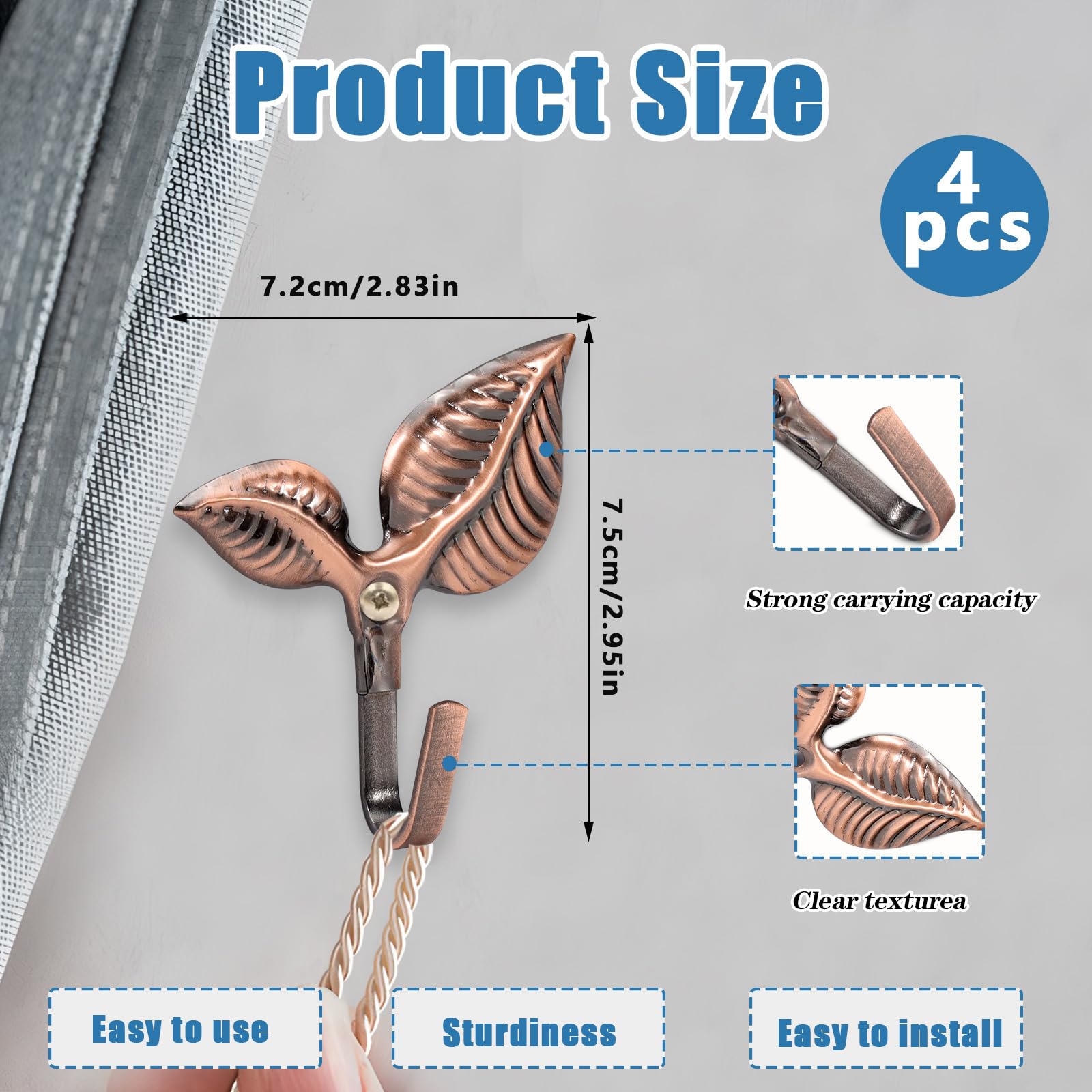 4 Pcs Metal Curtain Holdbacks, Curtain Hooks for Drapes Wall Metal Decorative Curtain Tiebacks Hooks - Image 2
