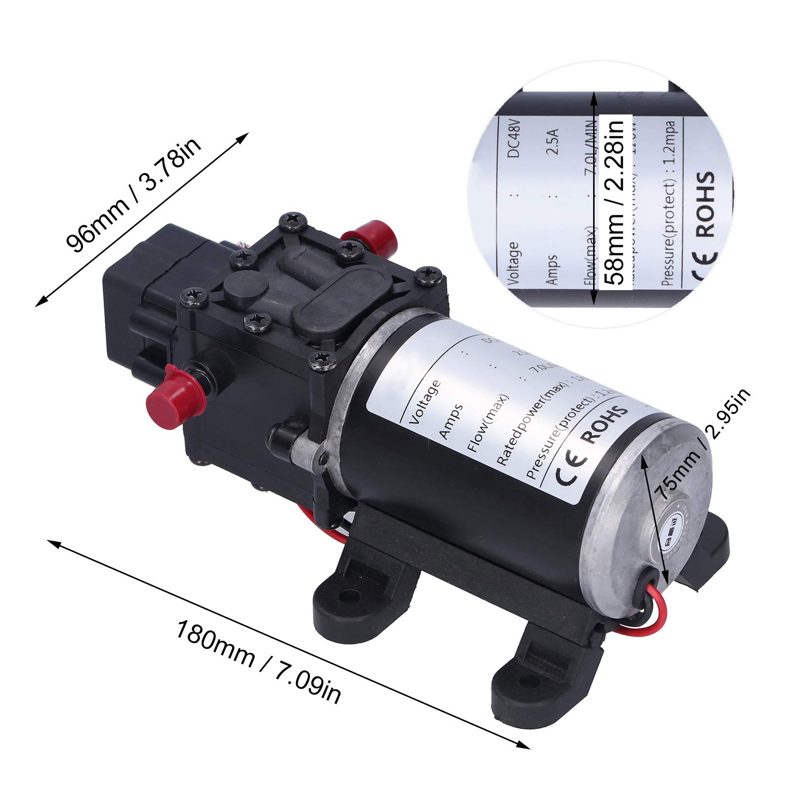 Respicefinem Dc48V 120W Dc Pompa a membrana intelligente 7.0L Min Atomizzazione automatica Pompa acqua ad alta pressione per accessori per attrezzi da giardino