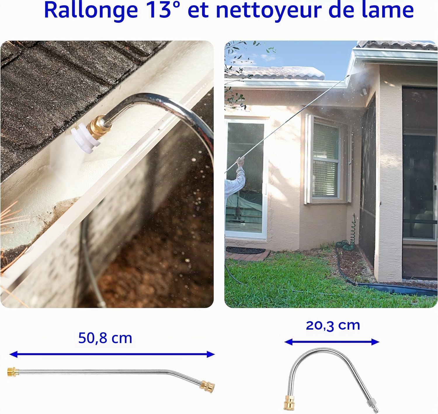 M MINGLE Lance Télescopique pour Nettoyeur Haute Pression 6 m, Aluminium, avec 2 Baguettes d'Extension, 5 Embouts de Buse, 2 Coupleurs et Ceinture de Support, 280 Bar