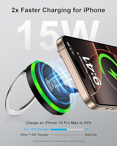 Miniatura 2 de Magsafe Cargador para Apple iPhone 17 Pro Max17 Pro17Air16 15 14 13 12 Series, 15 W, cargador inalámbrico magnético de 15 W, estación de carga